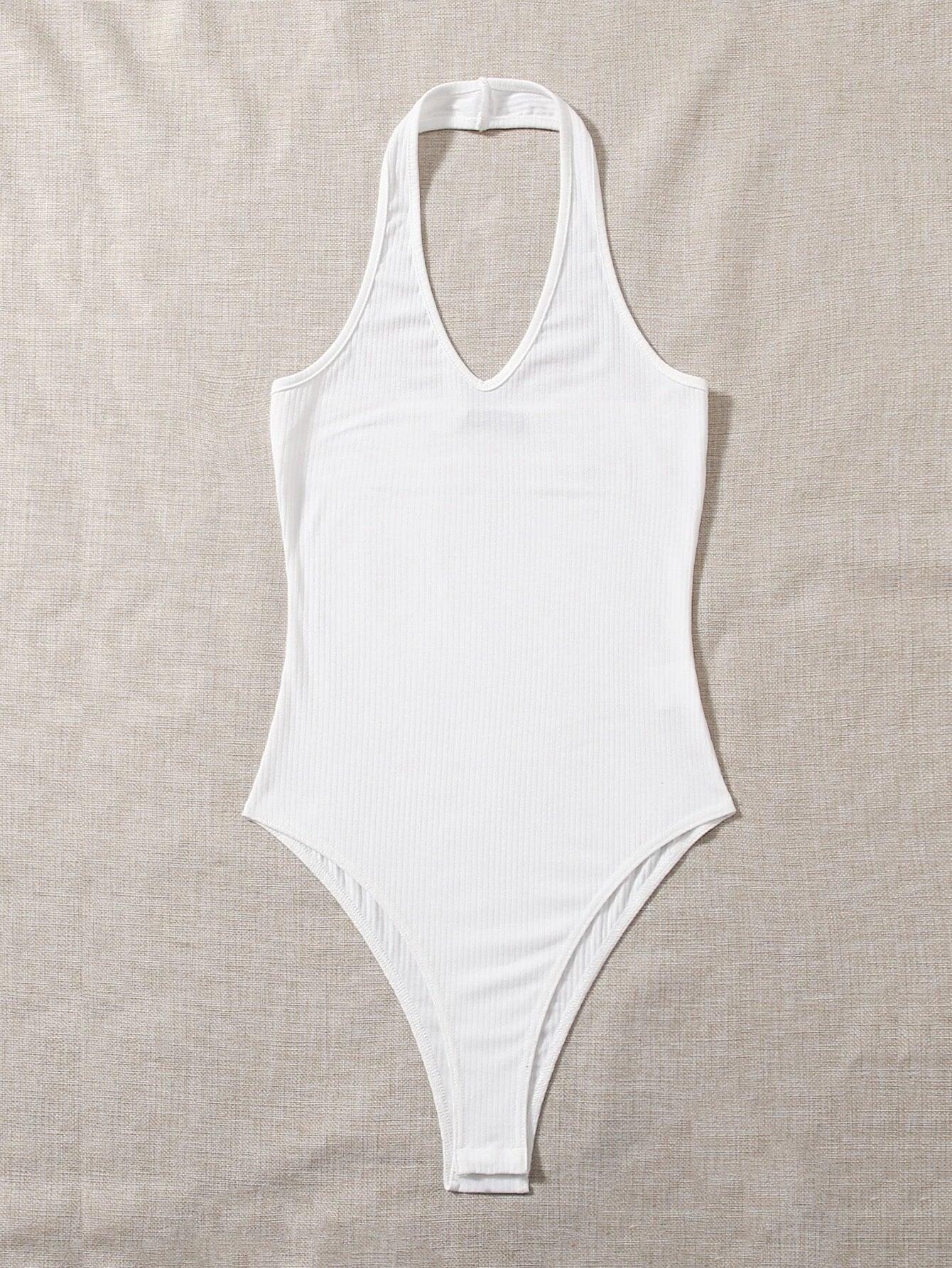 Ribbed Halter Bodysuit-Comfy Jumpsuits