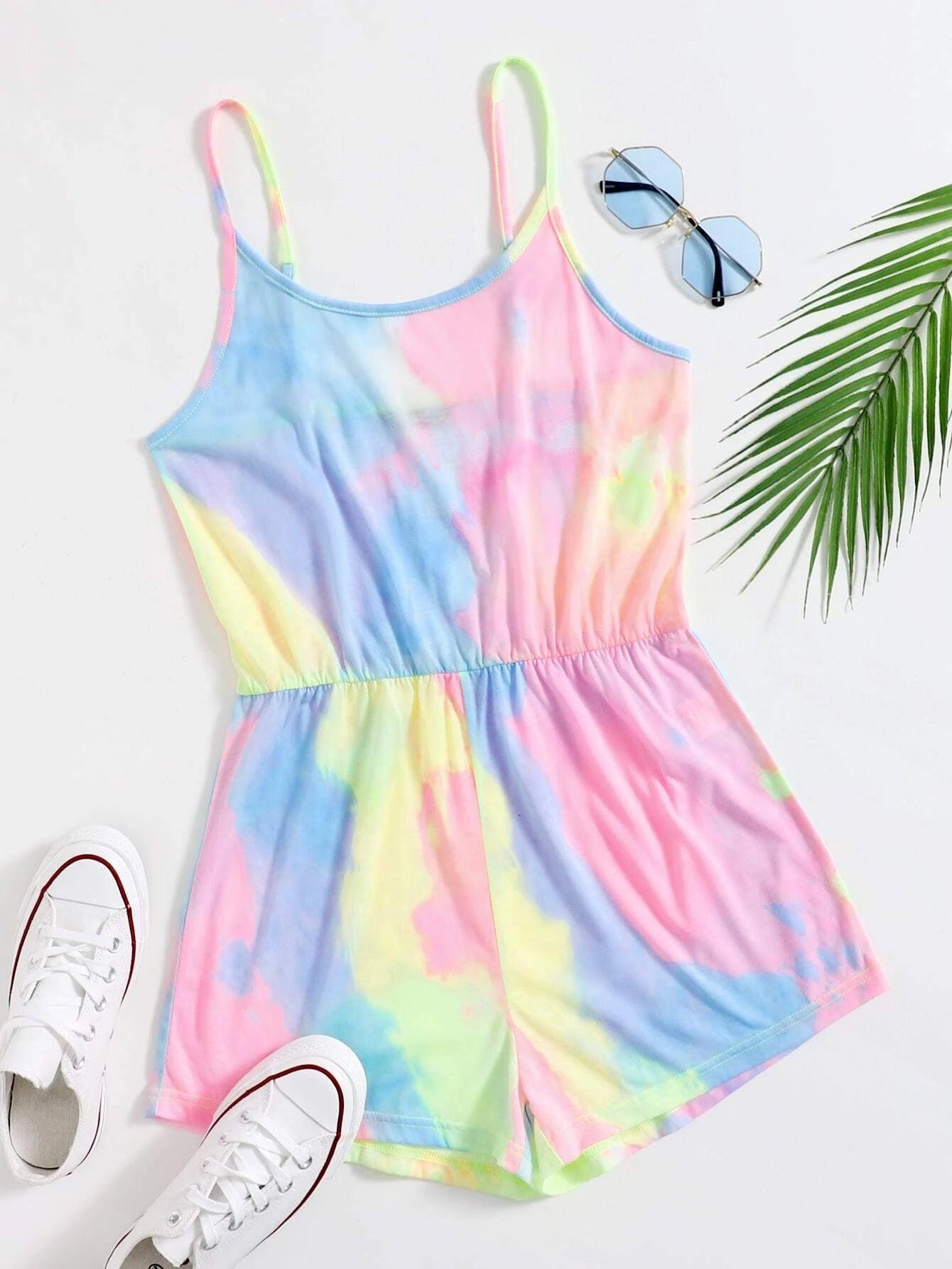 Tie Dye Cami Romper-Comfy Jumpsuits