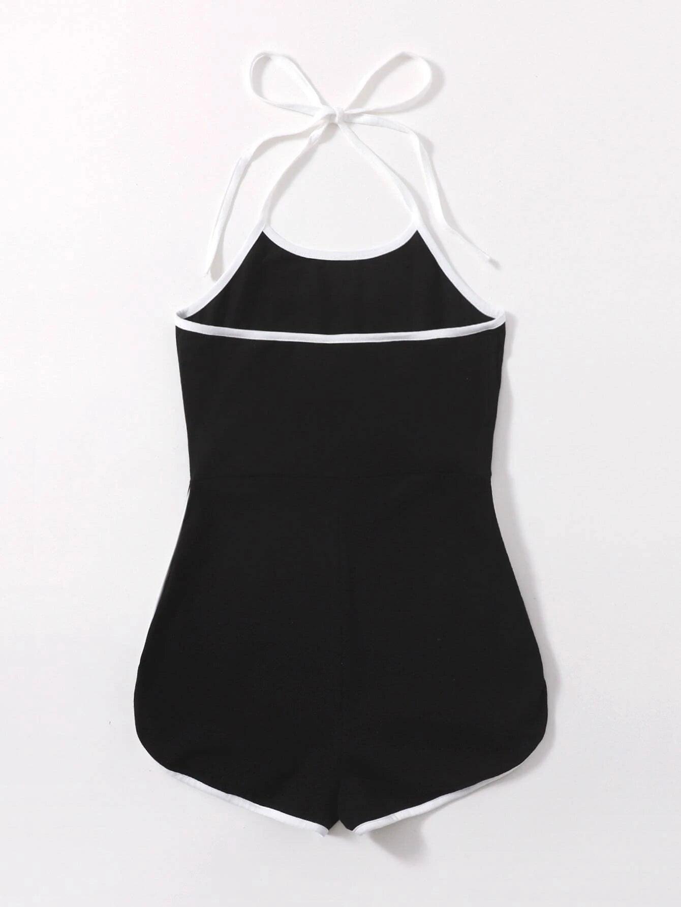 Contrast Binding Halter Romper-Comfy Jumpsuits