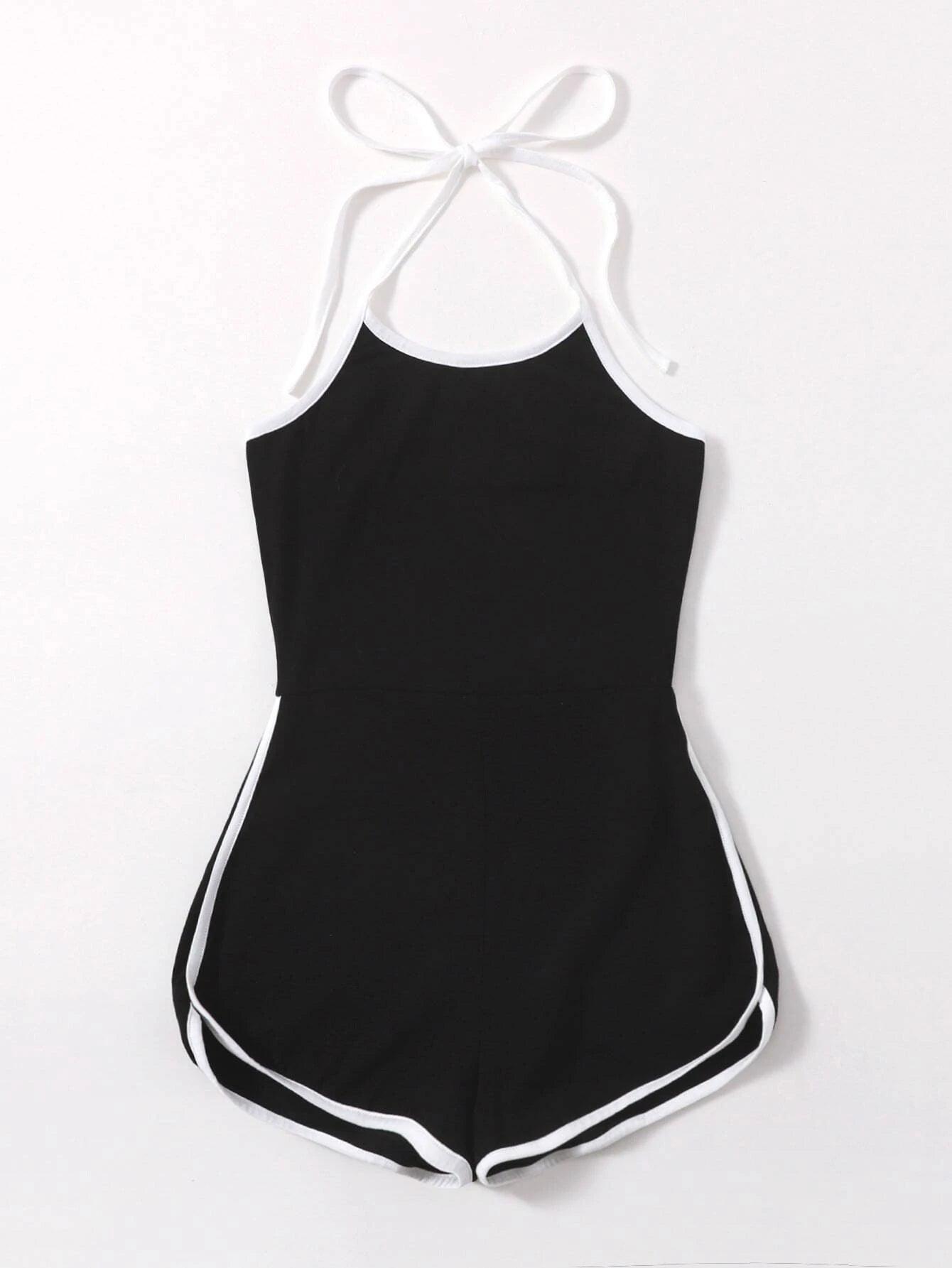 Contrast Binding Halter Romper-Comfy Jumpsuits