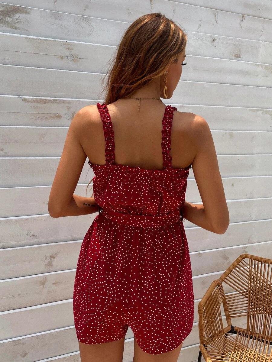Polka Dot Frill Trimed Cami Romper-Comfy Jumpsuits