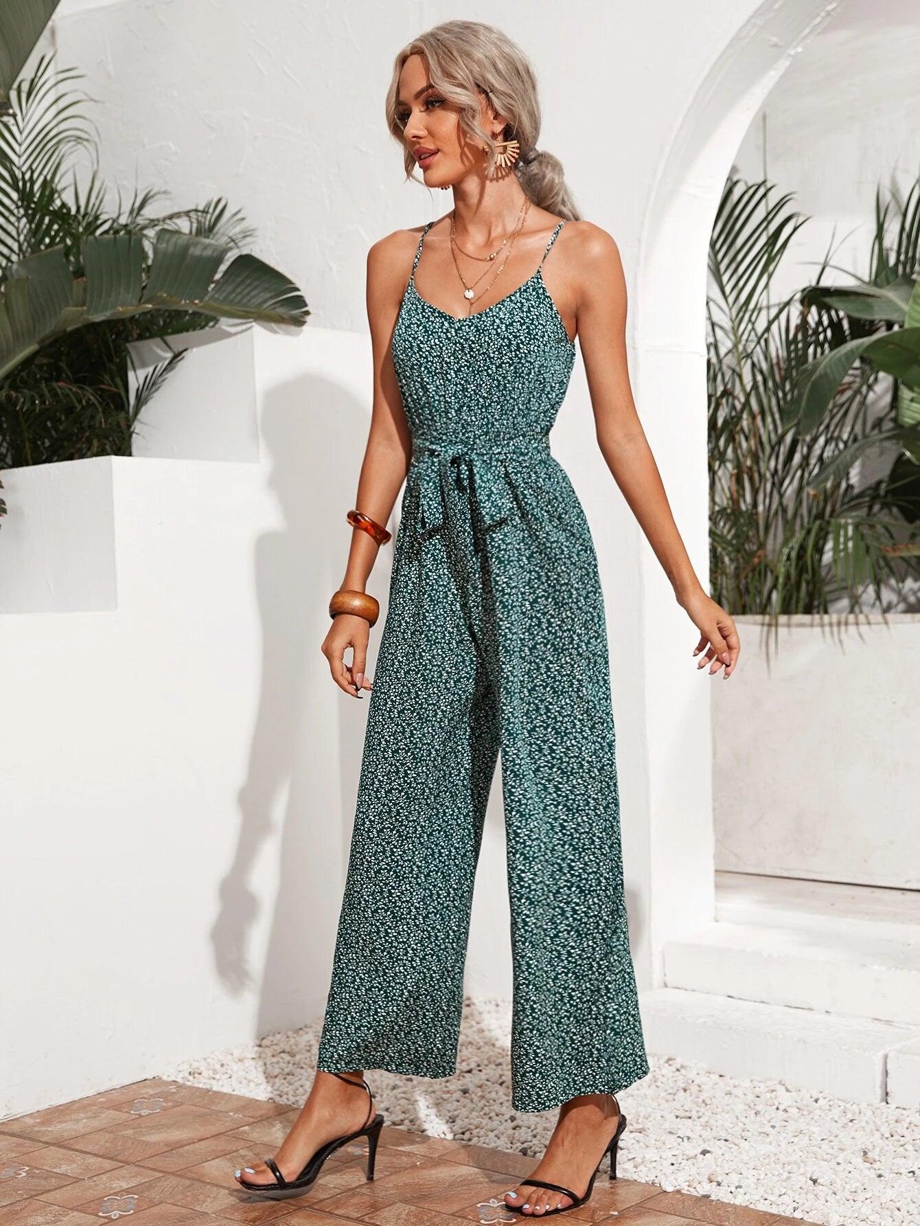 Belted Sleeveless Strap Jumpsuit-Comfy Jumpsuits
