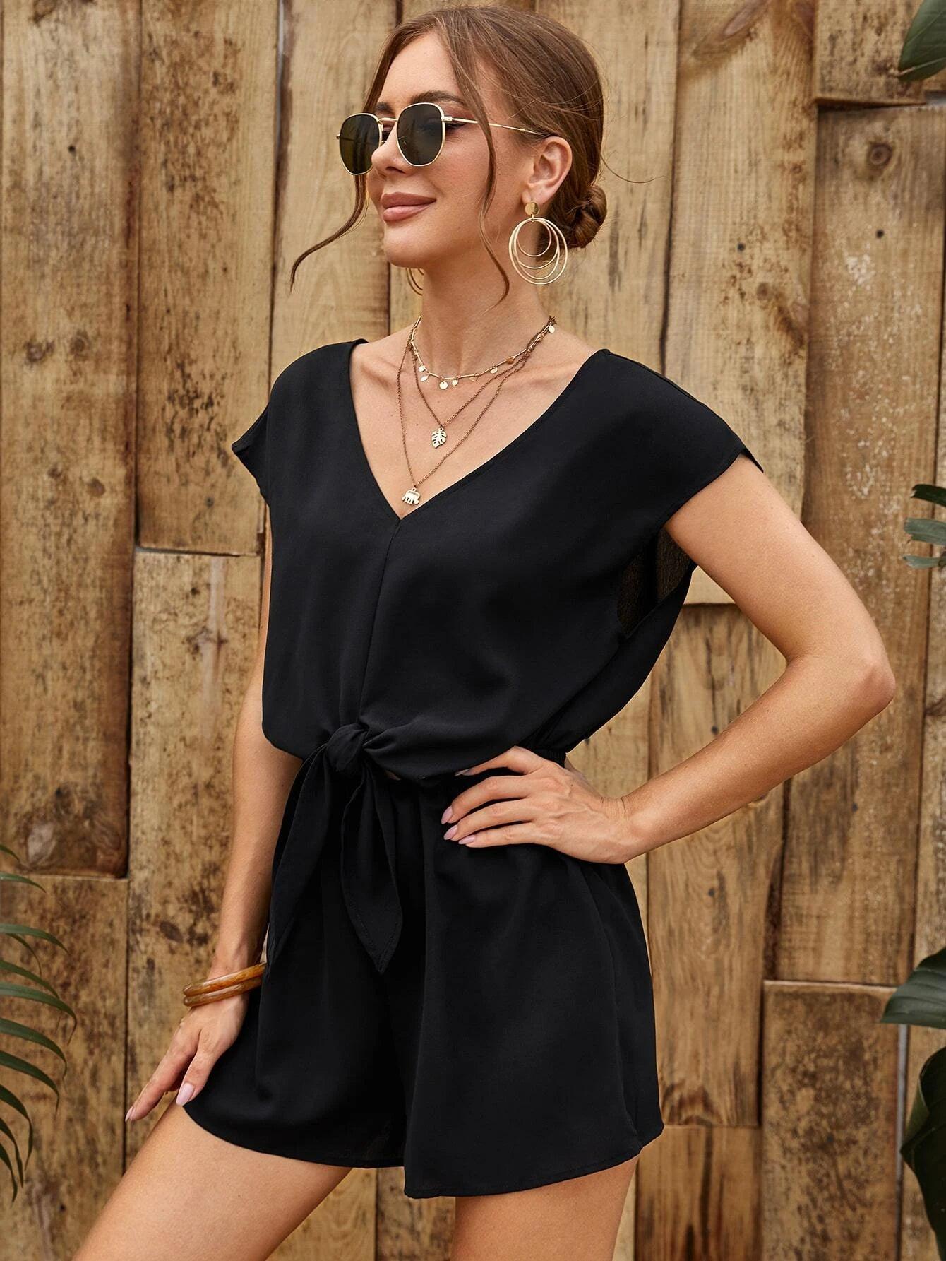 Casual Plain Batwing Sleeve Romper-Comfy Jumpsuits