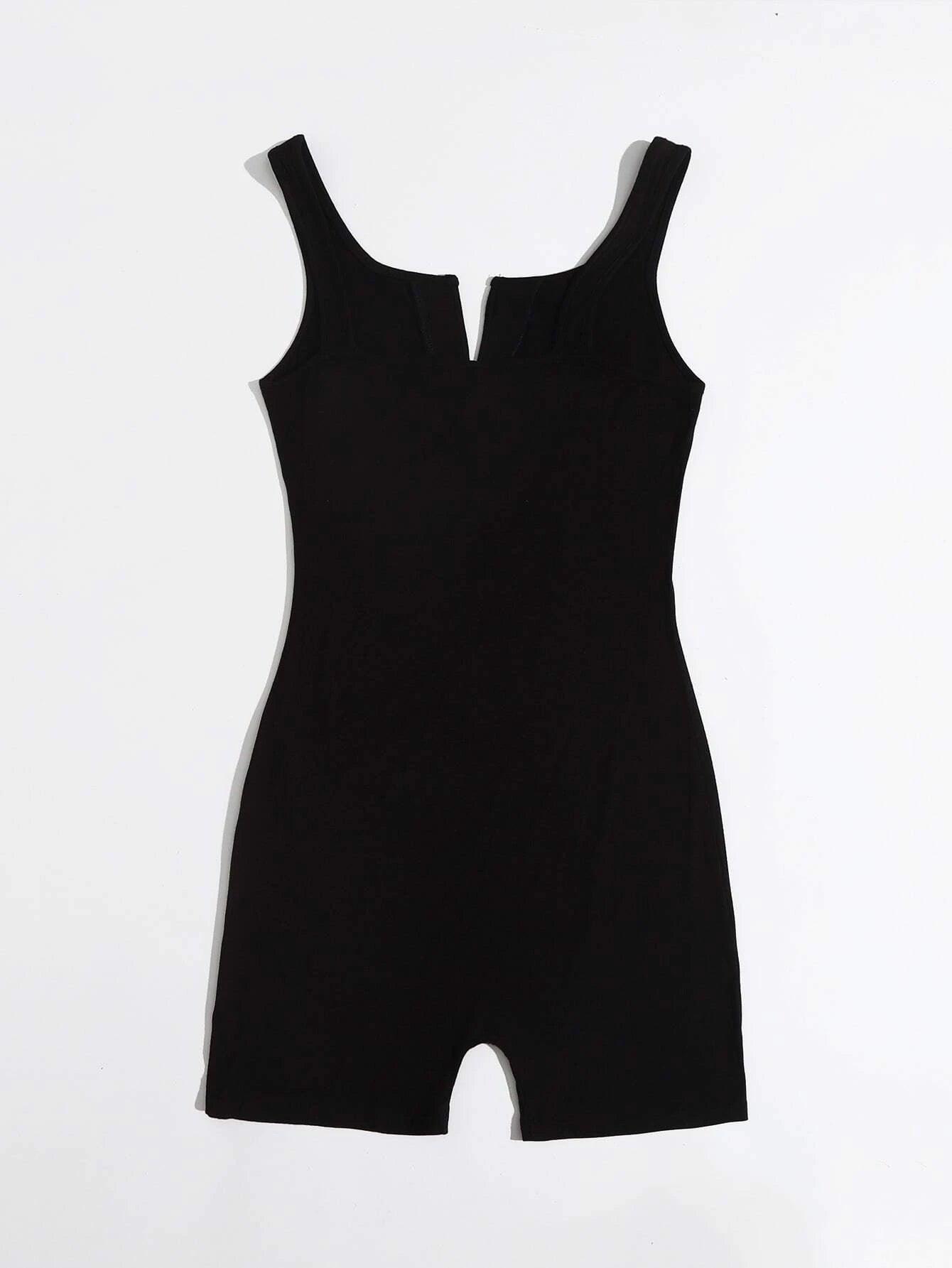 Sleeveless Notch Neck Solid Colored Romper-Comfy Jumpsuits