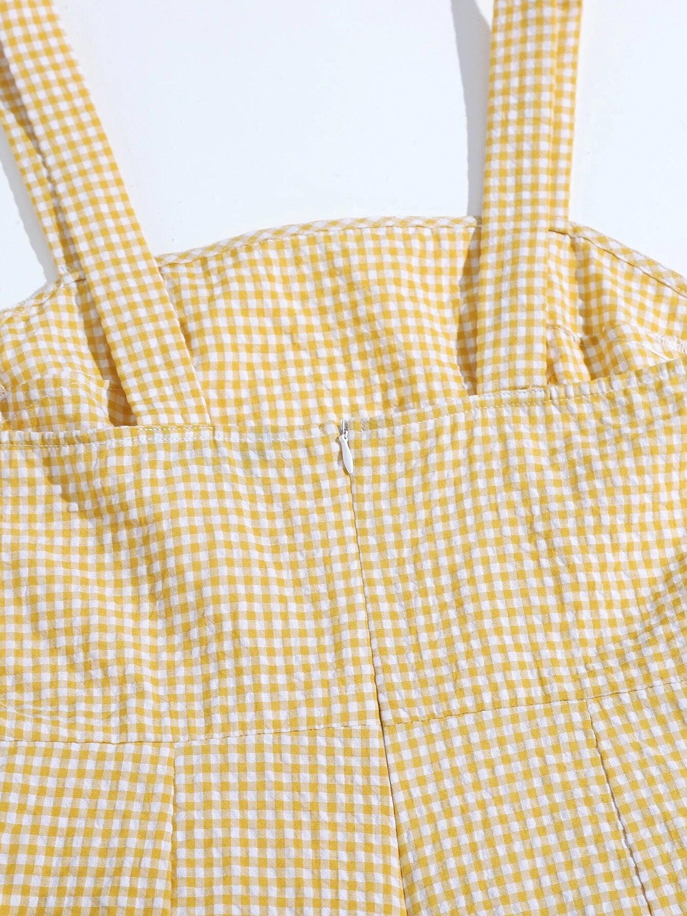 Gingham Belted Slip Romper-Comfy Jumpsuits