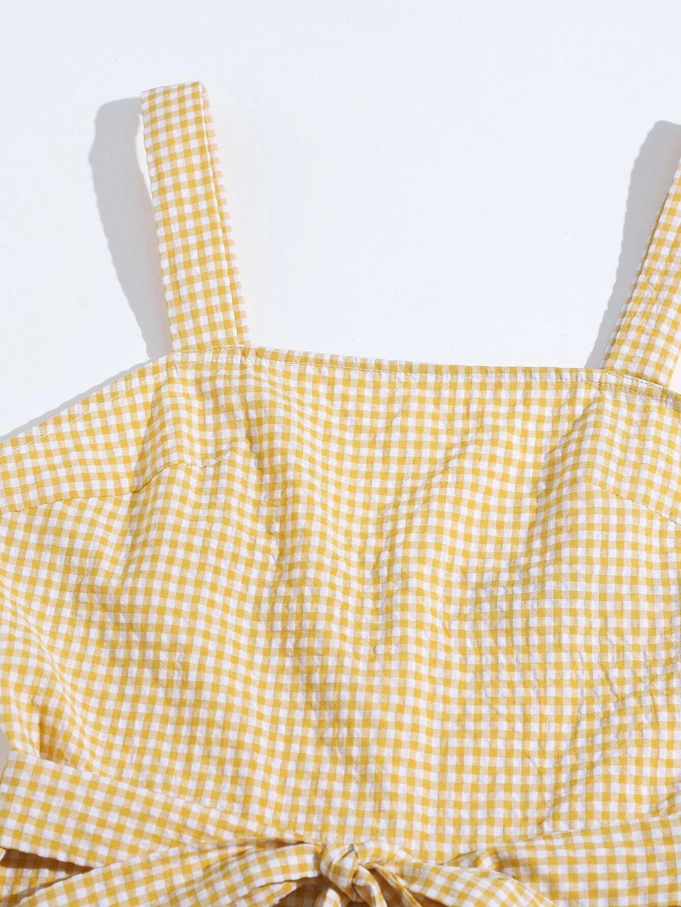 Gingham Belted Slip Romper-Comfy Jumpsuits