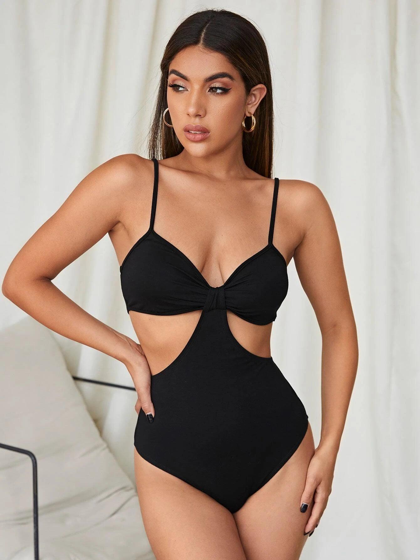 Slim Fit Front Cutout Cami Bodysuit-Comfy Jumpsuits