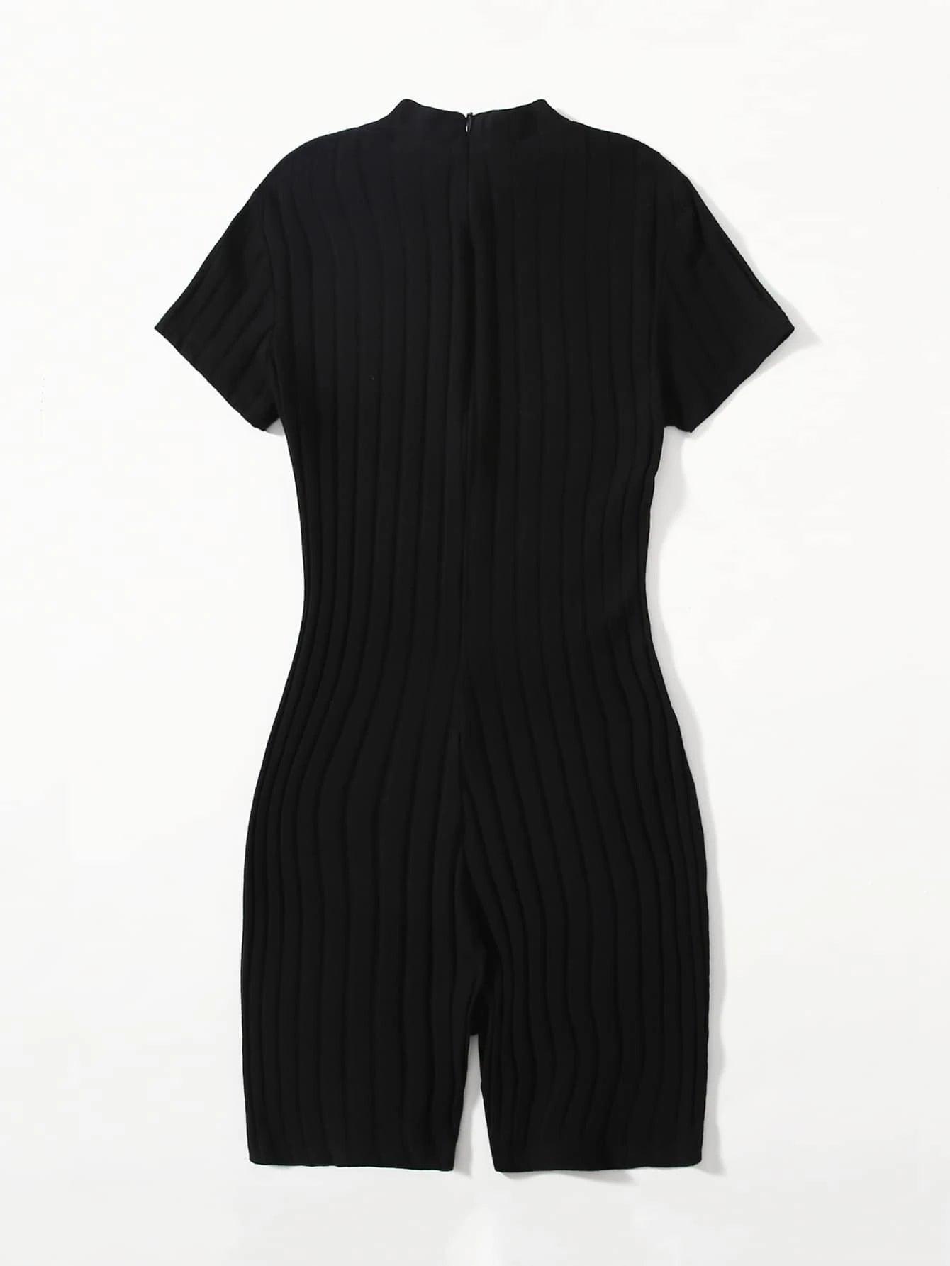 Mock Neck Rib-knit Unitard Romper-Comfy Jumpsuits
