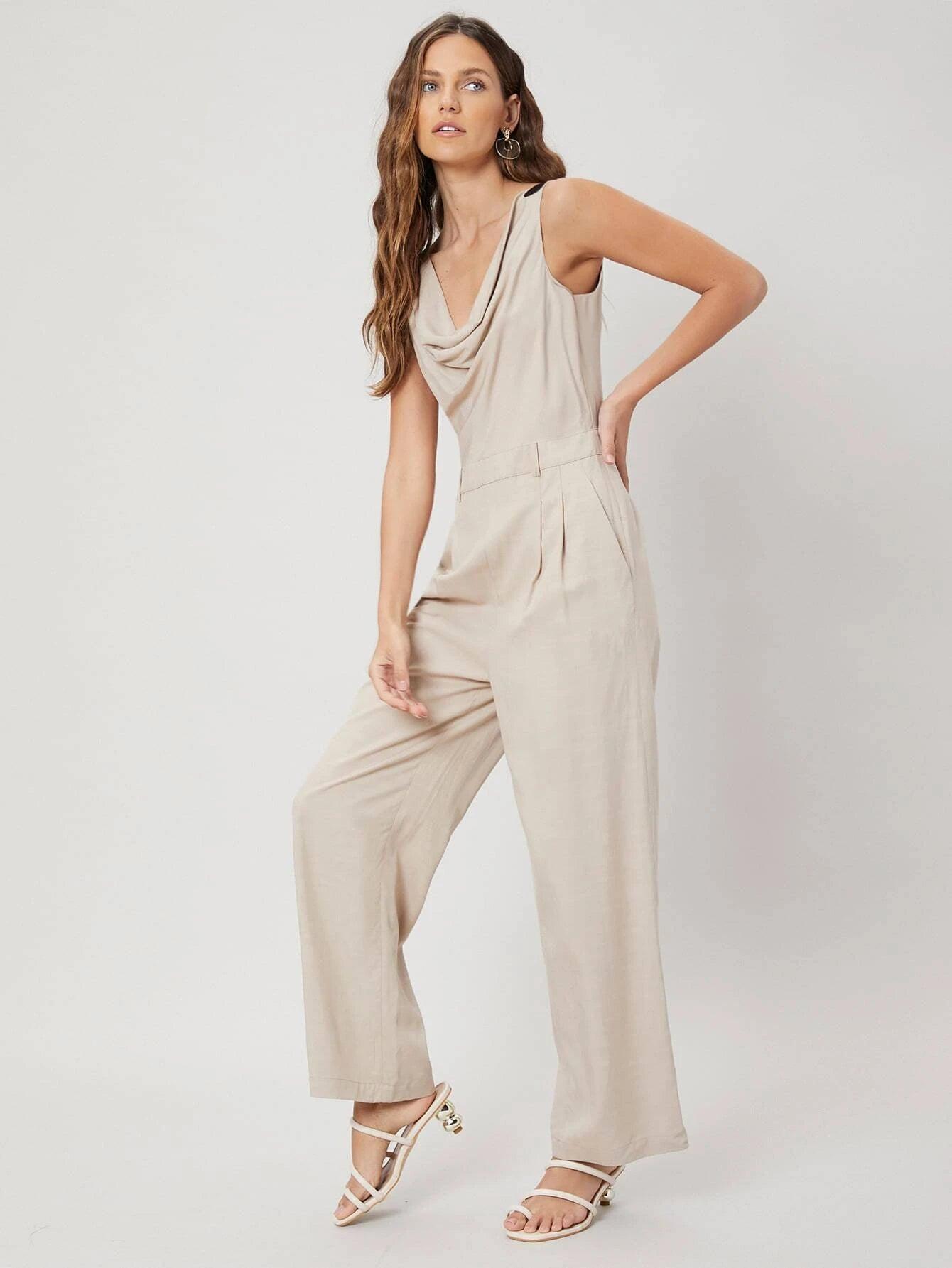 Apricot Colored Linen Sleeveless Jumpsuit-Comfy Jumpsuits