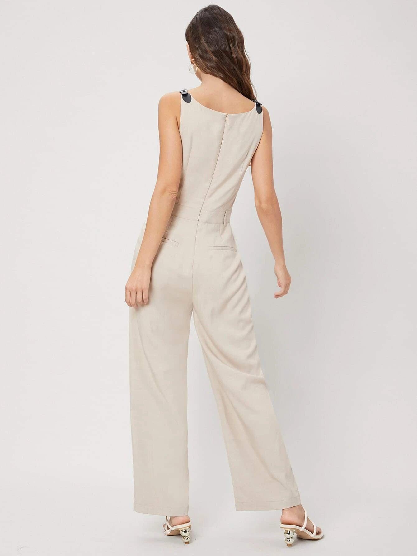Apricot Colored Linen Sleeveless Jumpsuit-Comfy Jumpsuits