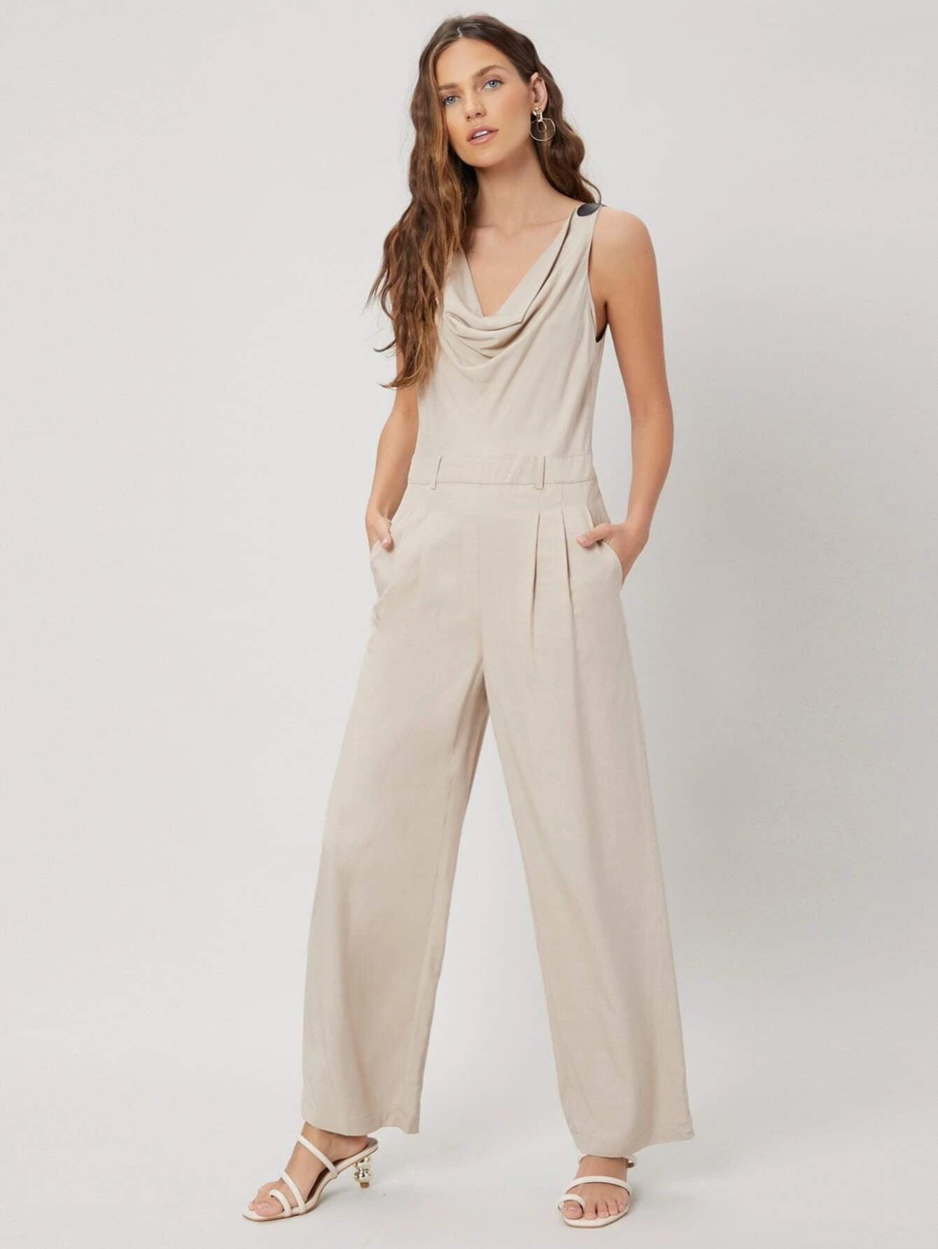 Apricot Colored Linen Sleeveless Jumpsuit-Comfy Jumpsuits