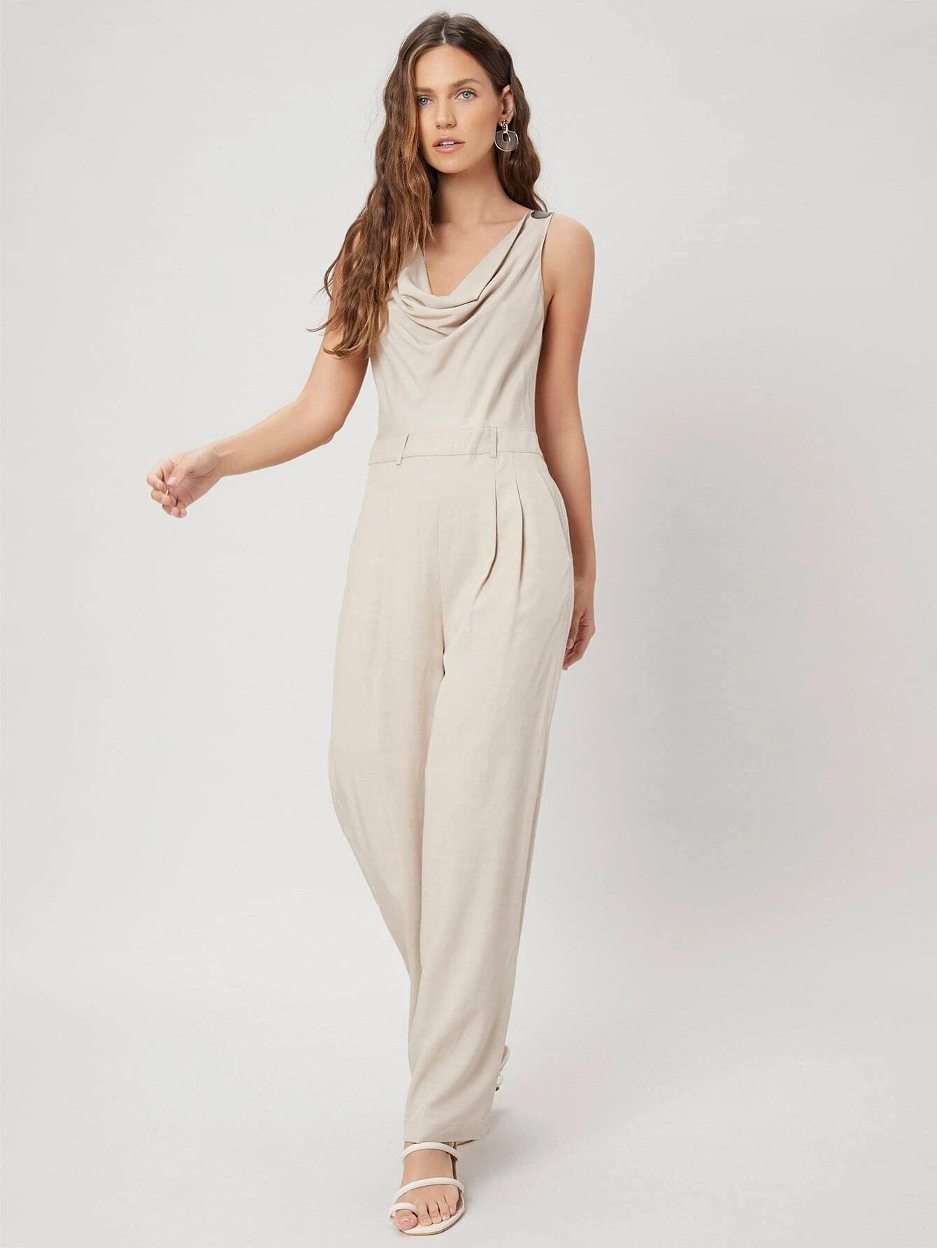 Apricot Colored Linen Sleeveless Jumpsuit-Comfy Jumpsuits