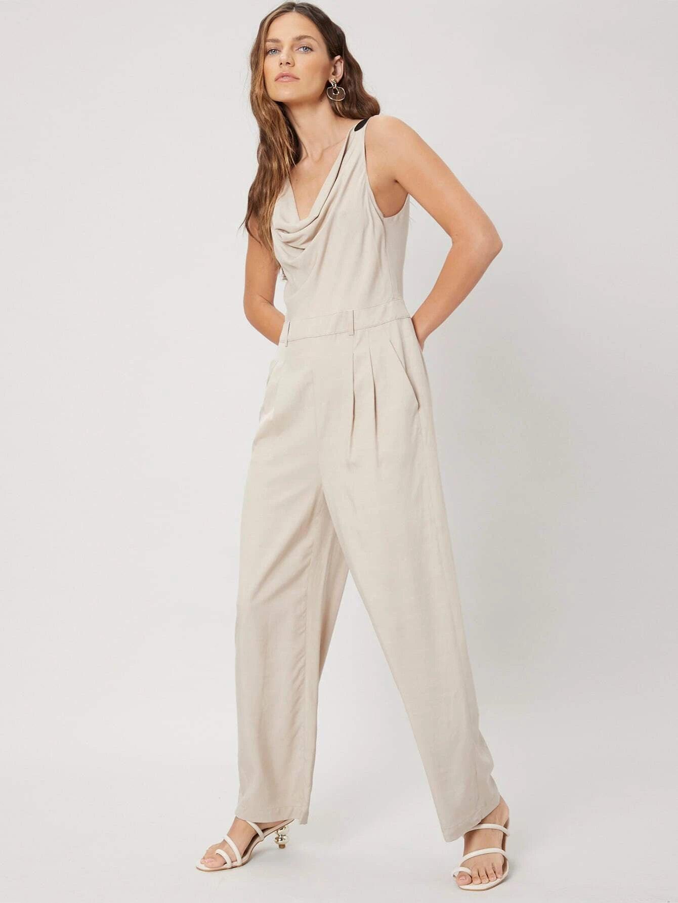 Apricot Colored Linen Sleeveless Jumpsuit-Comfy Jumpsuits