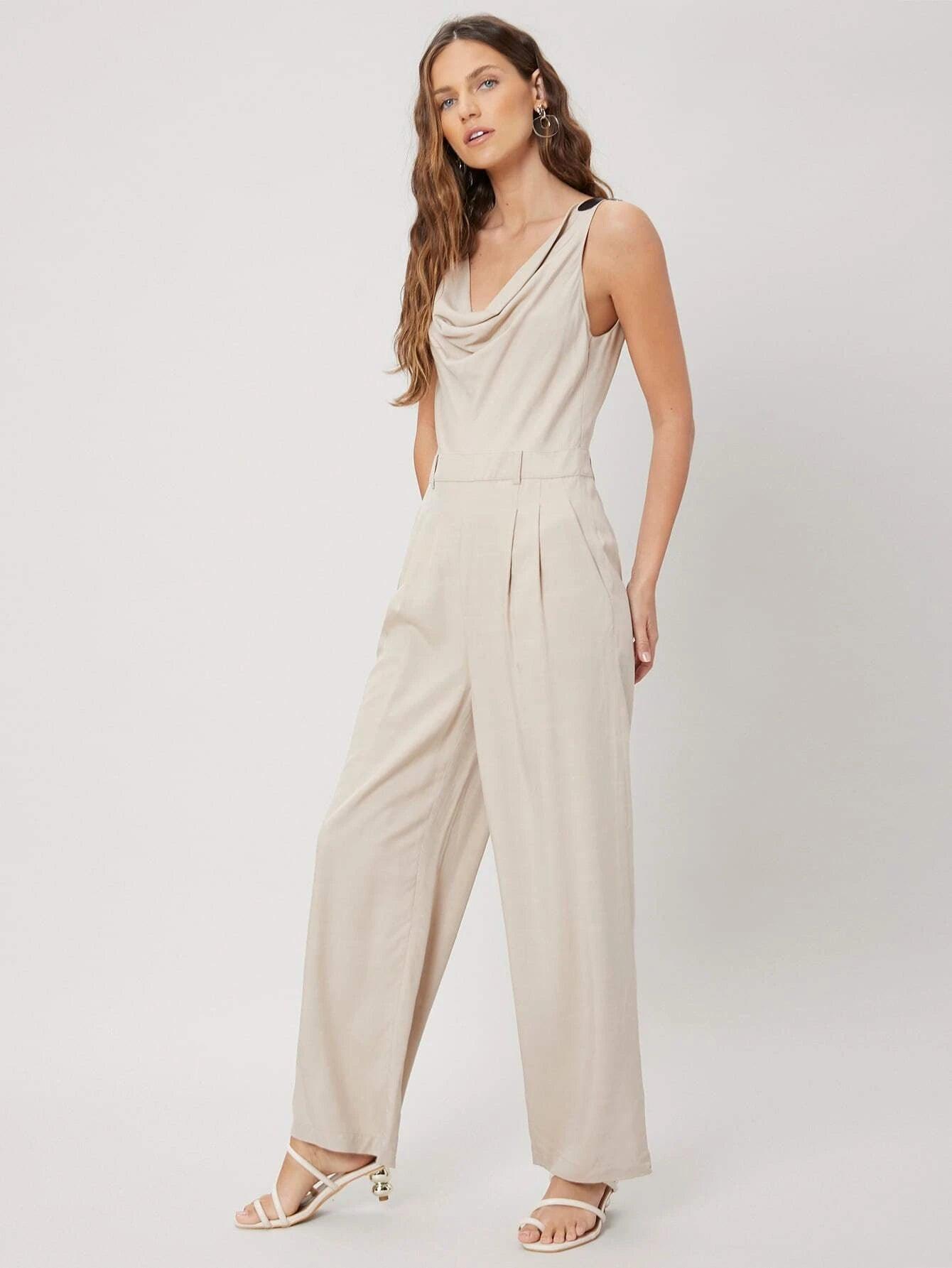 Apricot Colored Linen Sleeveless Jumpsuit-Comfy Jumpsuits