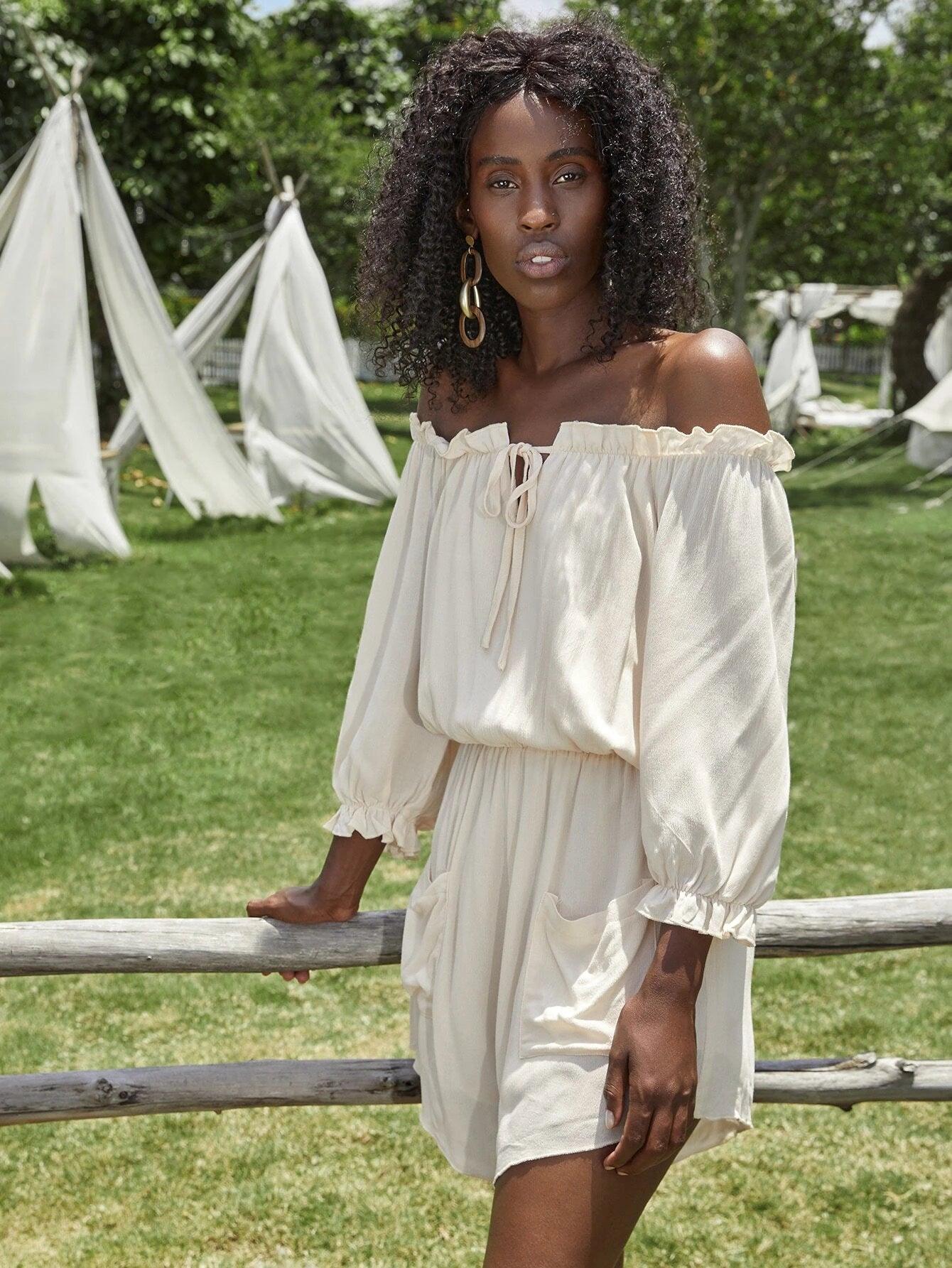 Knot Lantern Sleeve Romper-Comfy Jumpsuits