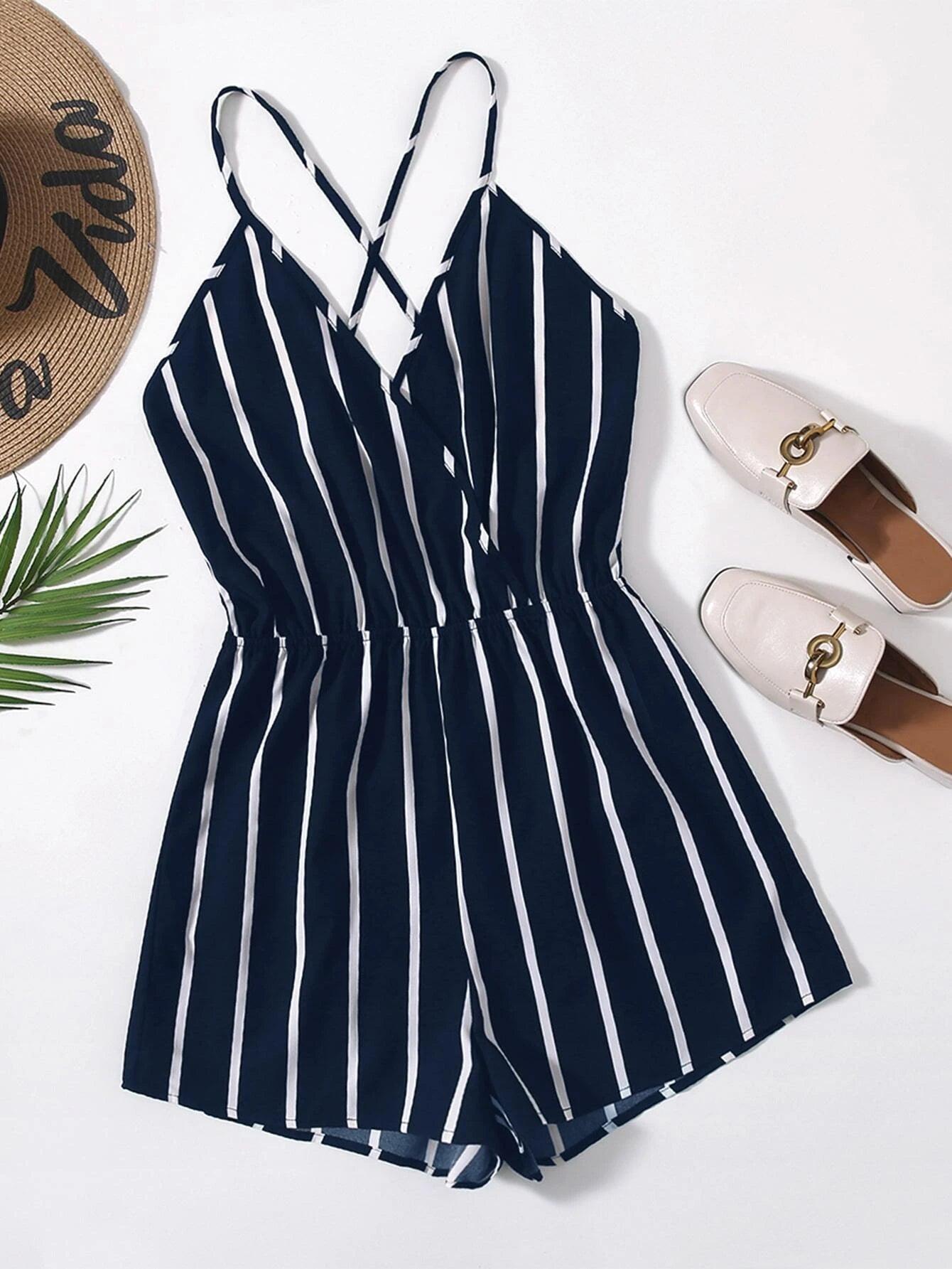 Backless Striped Cami Romper-Comfy Jumpsuits