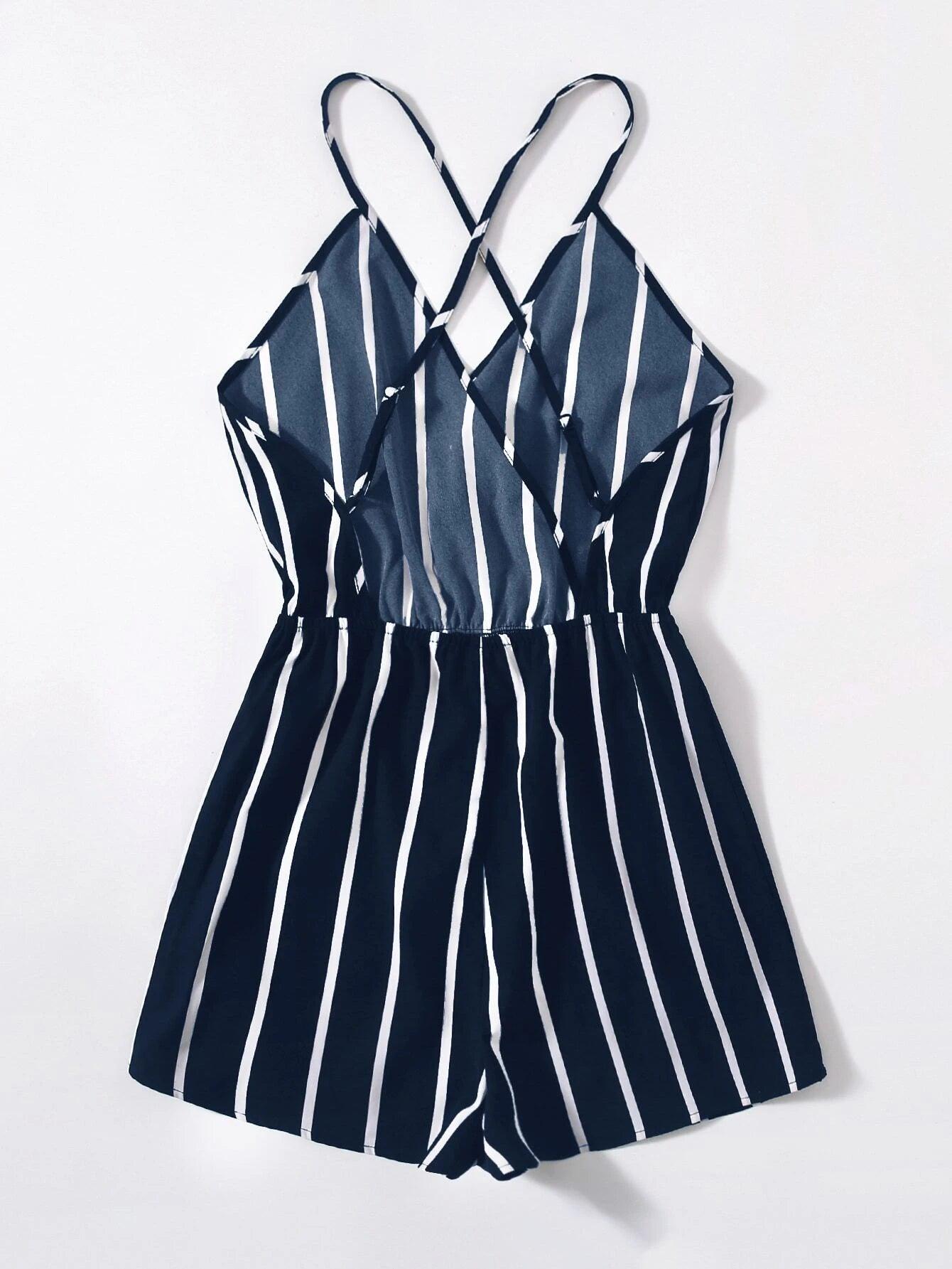Backless Striped Cami Romper-Comfy Jumpsuits