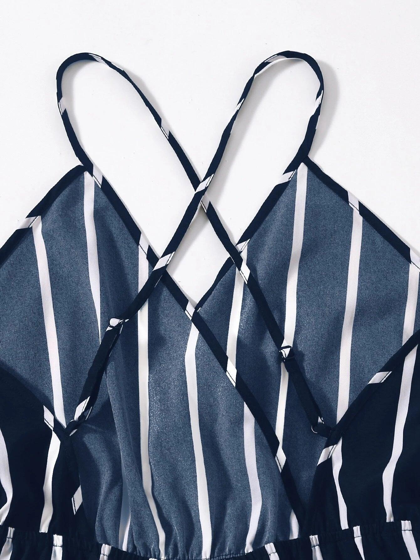 Backless Striped Cami Romper-Comfy Jumpsuits