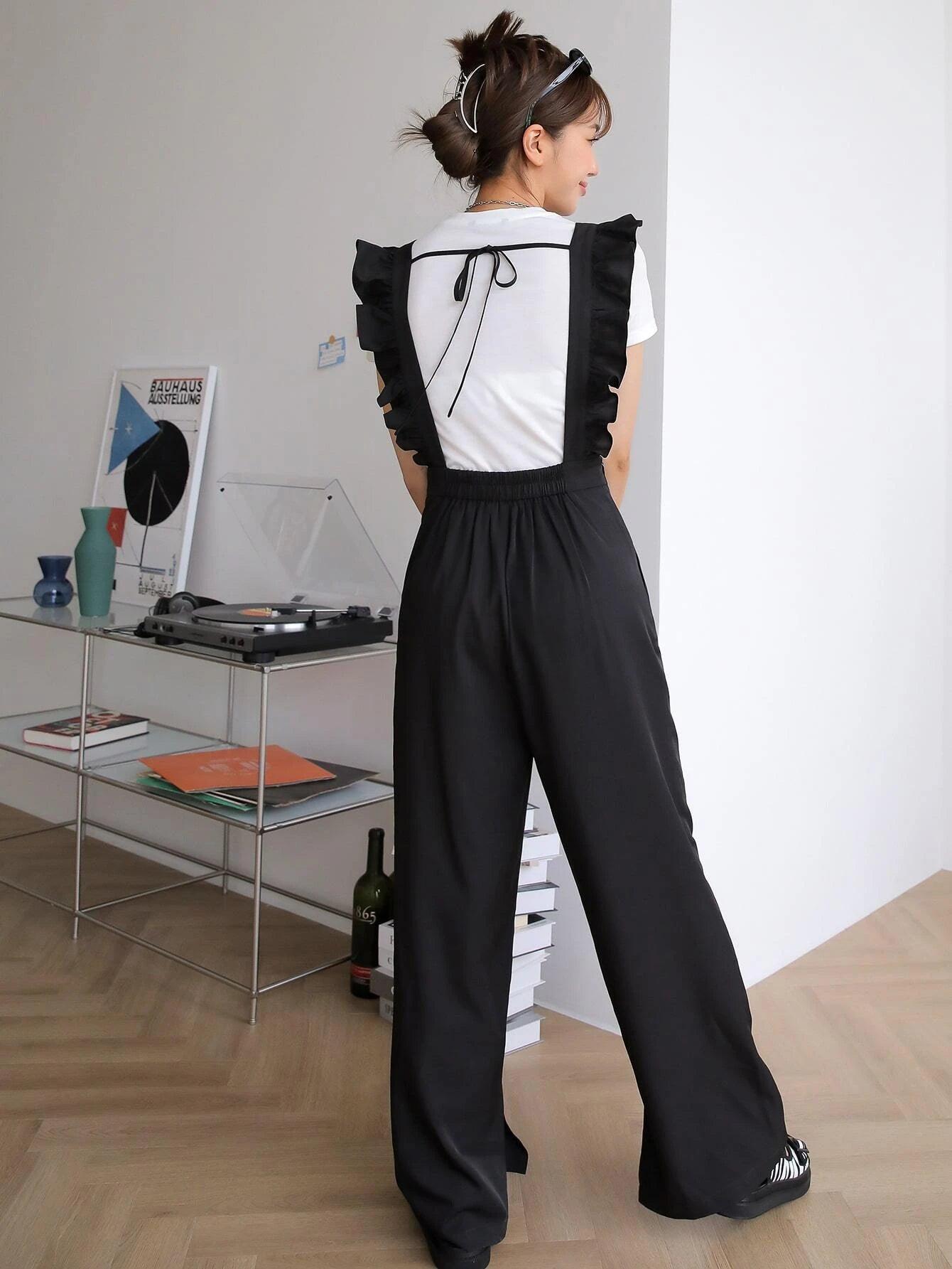 Ruffle Trim Overall Without Tee-Comfy Jumpsuits