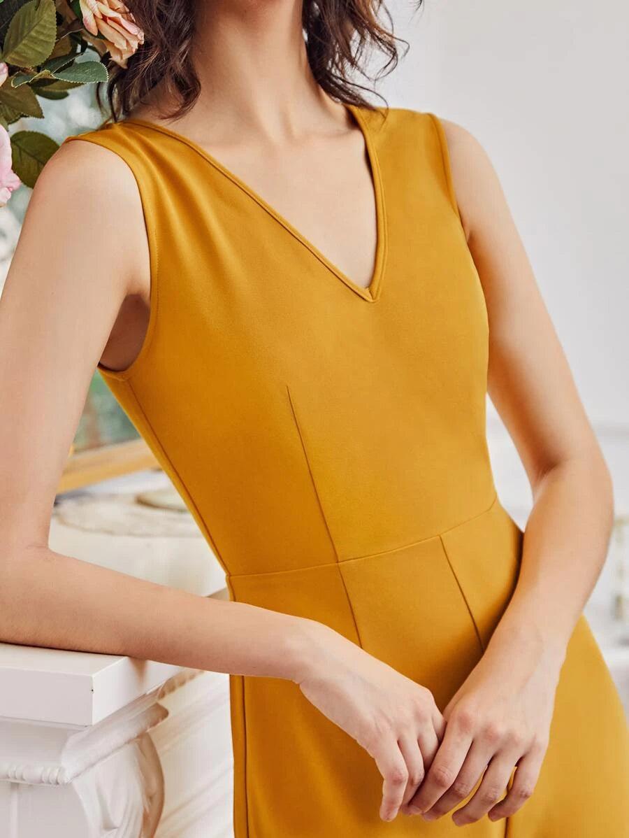 V-neck Open Back Jumpsuit-Comfy Jumpsuits