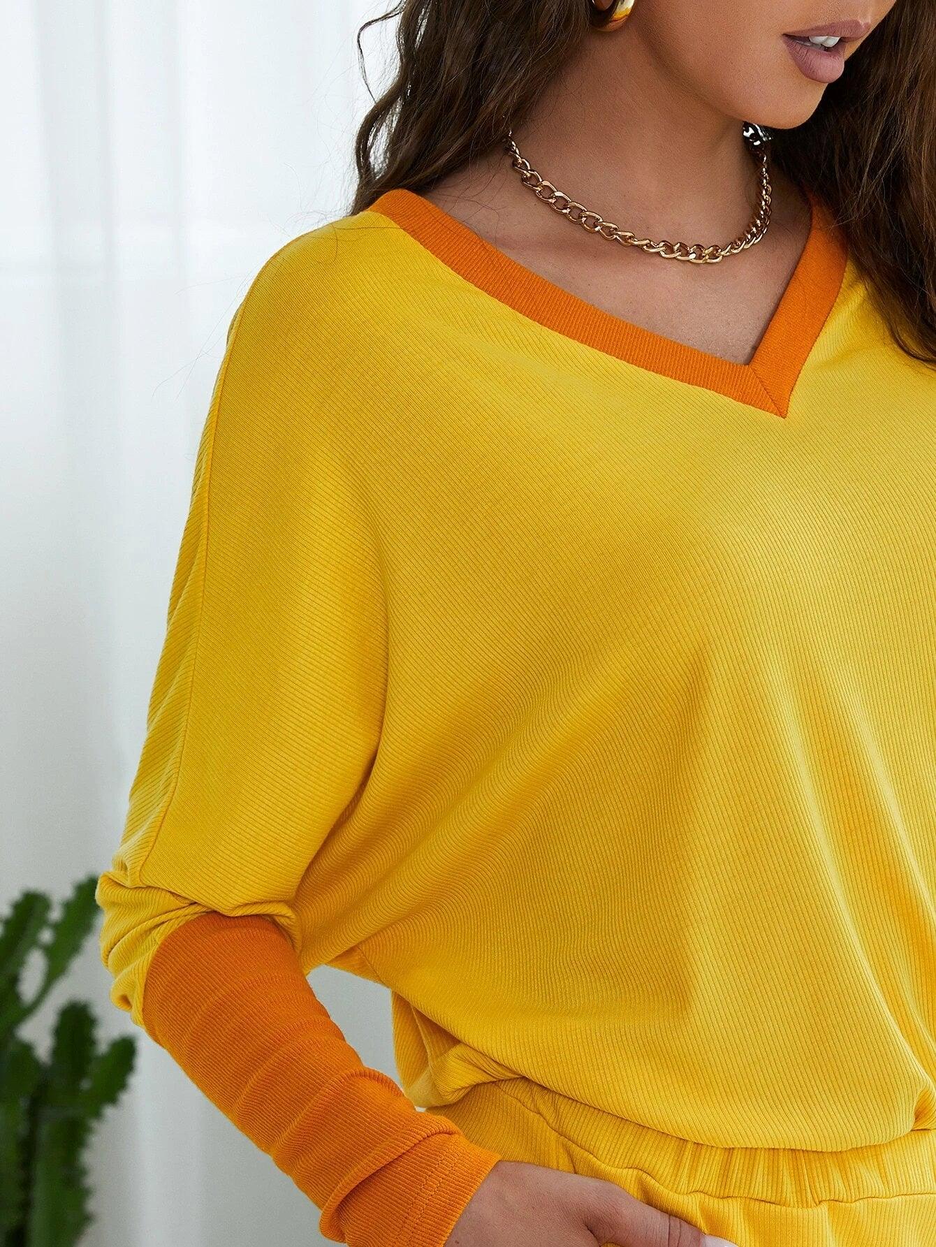 V Neck Batwing Sleeve Bodysuit-Comfy Jumpsuits