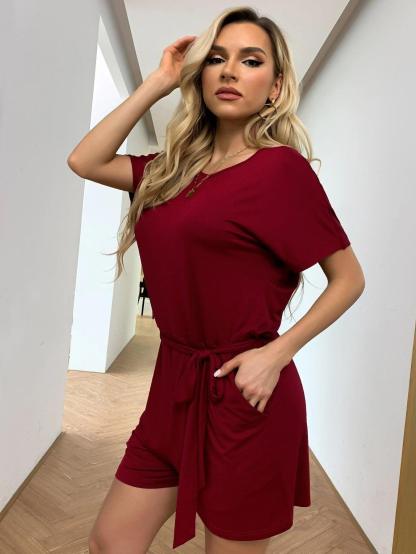 Tie Front Keyhole Back Romper-Comfy Jumpsuits