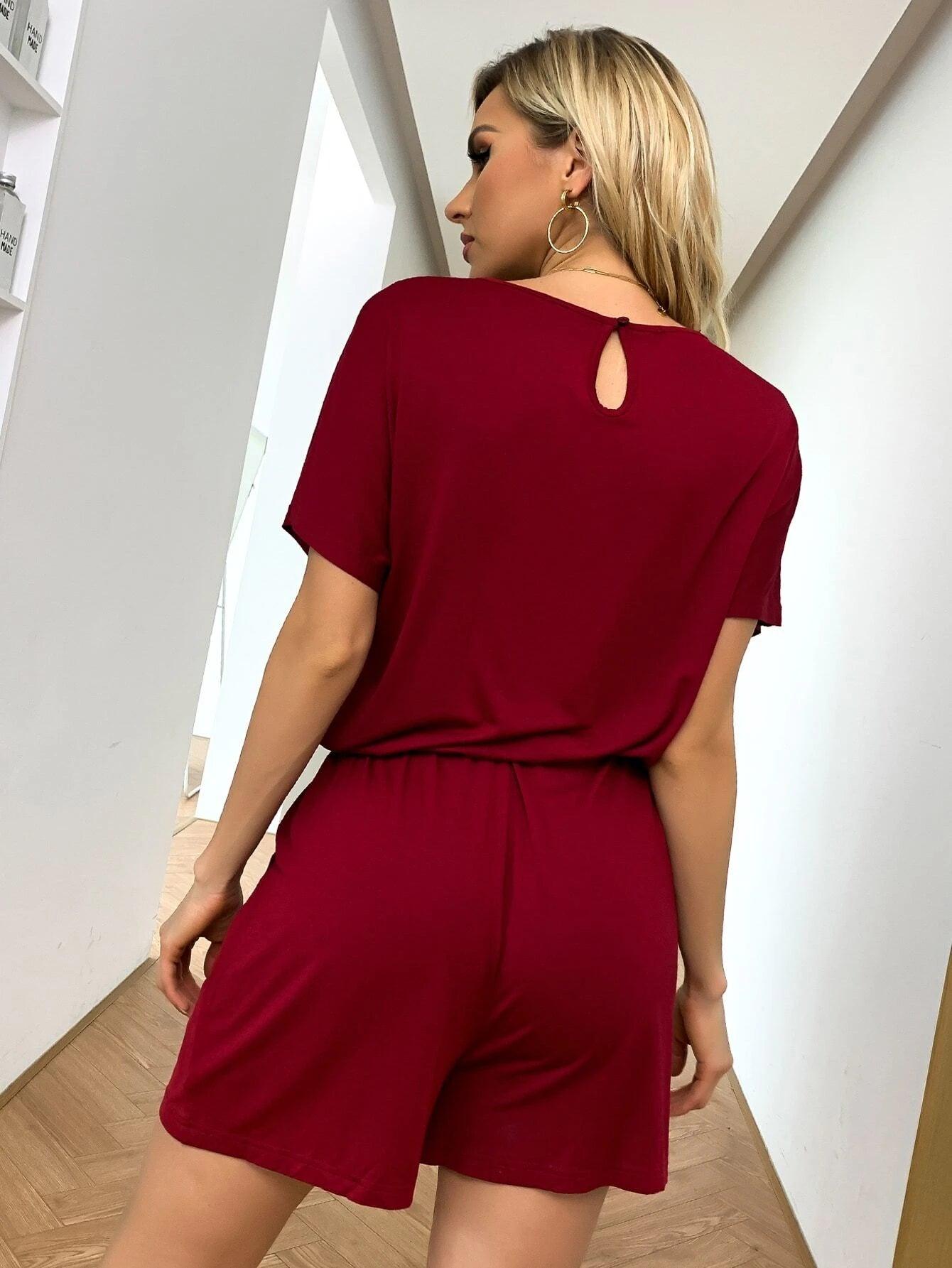 Tie Front Keyhole Back Romper-Comfy Jumpsuits