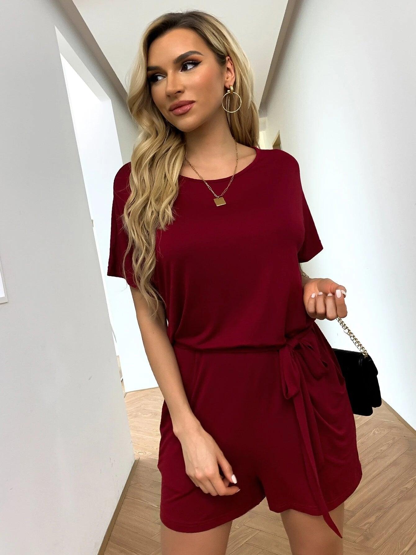 Tie Front Keyhole Back Romper-Comfy Jumpsuits