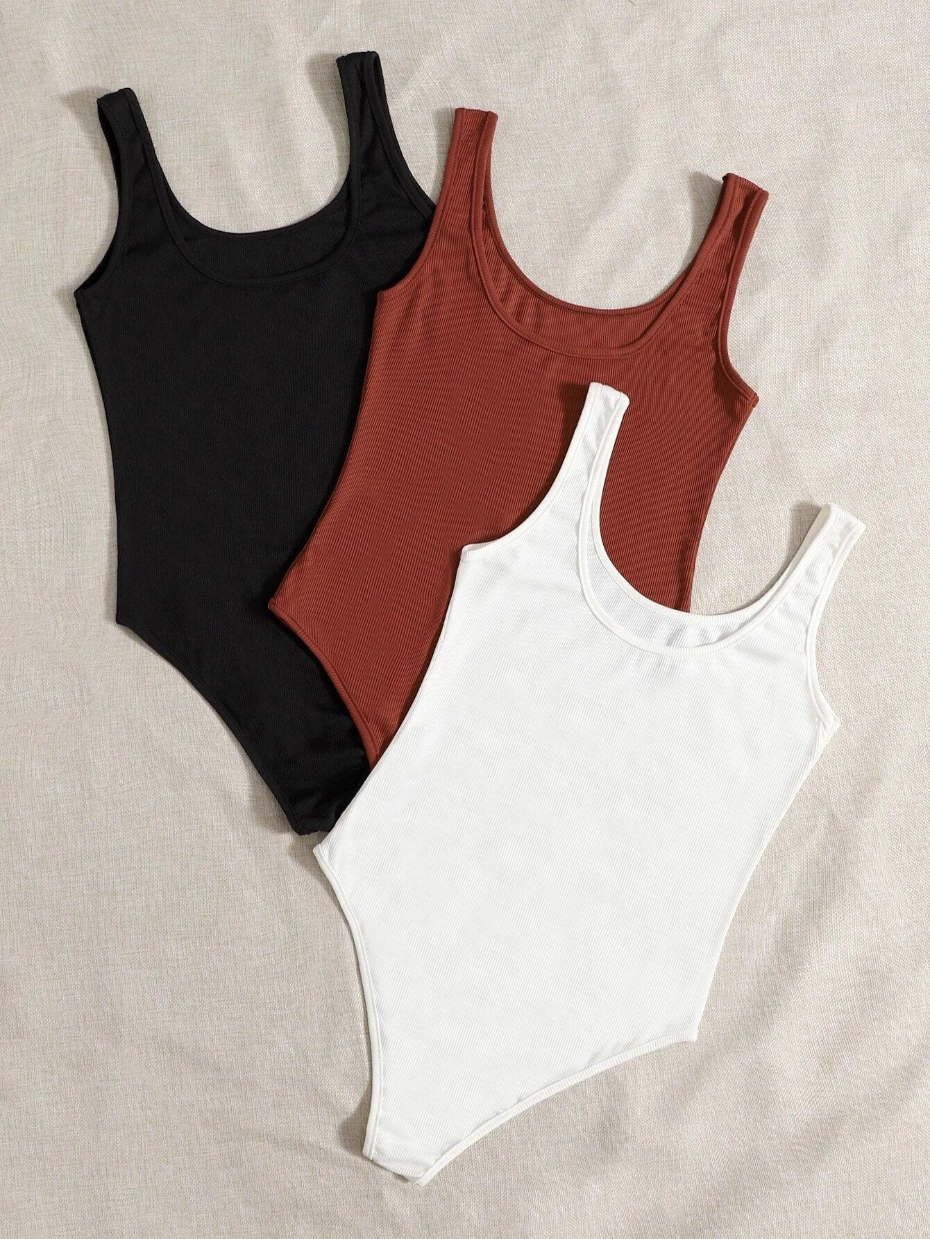 3 Pieces Ribbed Tank Bodysuit-Comfy Jumpsuits