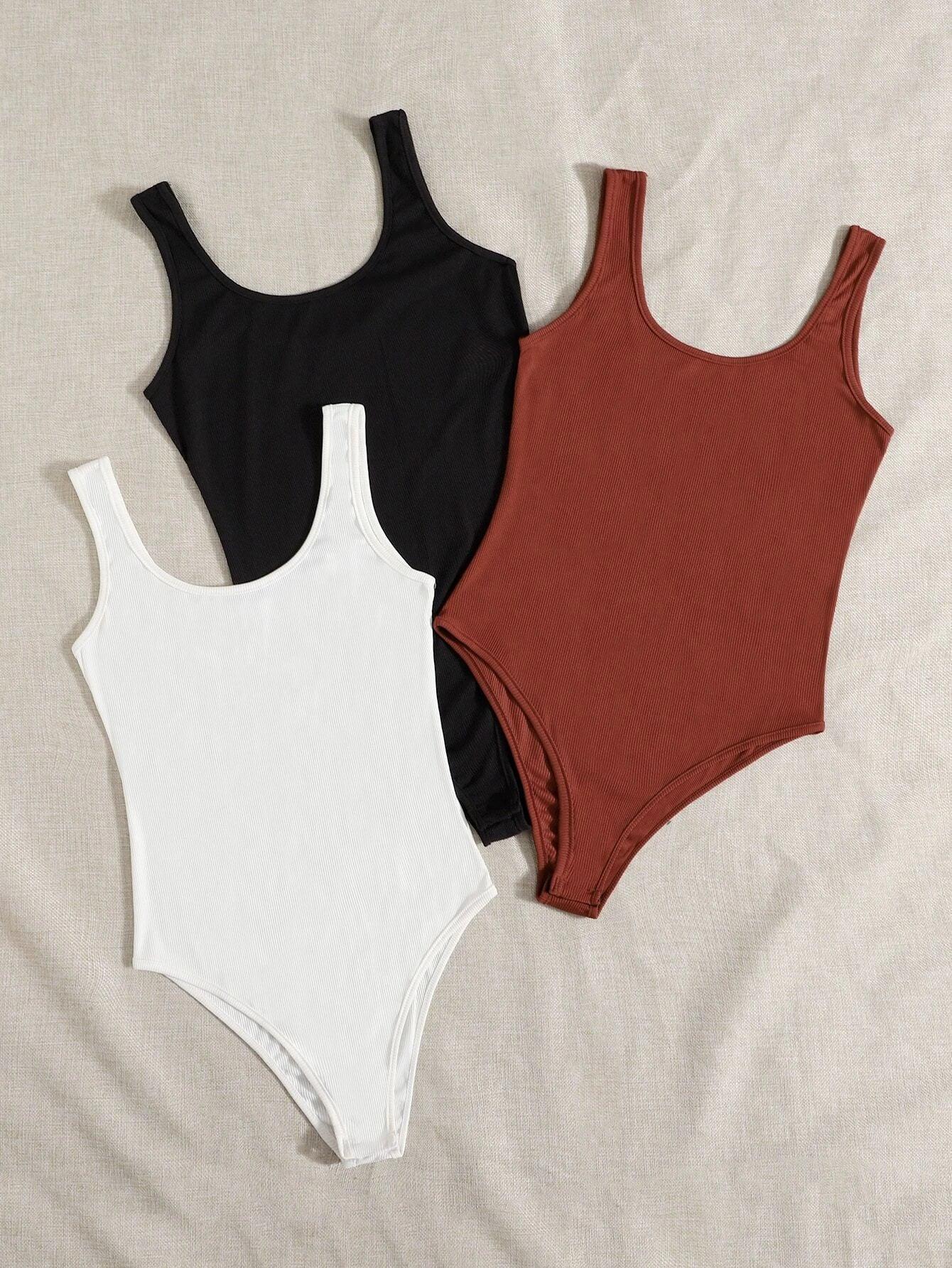 3 Pieces Ribbed Tank Bodysuit-Comfy Jumpsuits