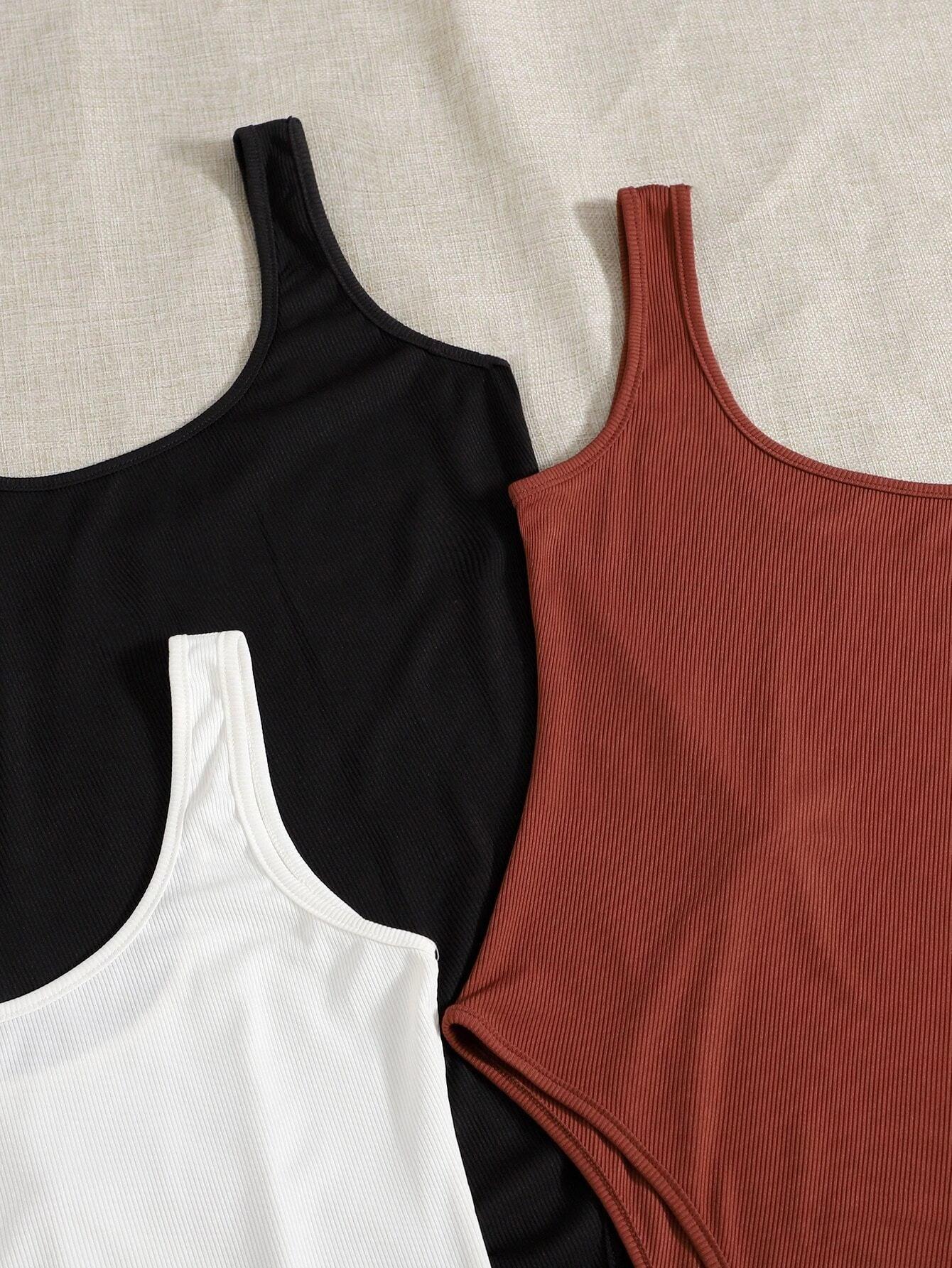 3 Pieces Ribbed Tank Bodysuit-Comfy Jumpsuits