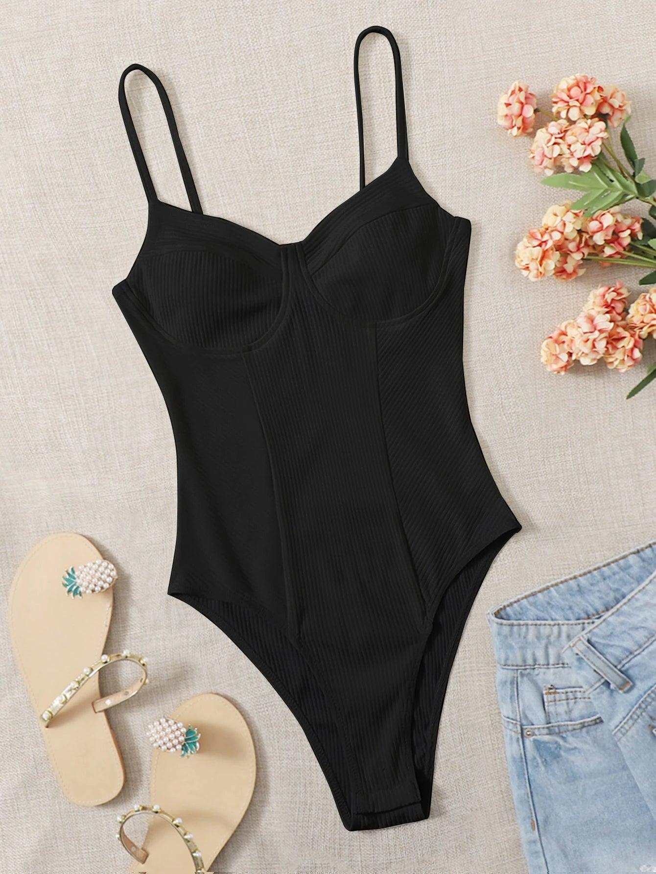 Colored Rib-Knit Bodysuit-Comfy Jumpsuits