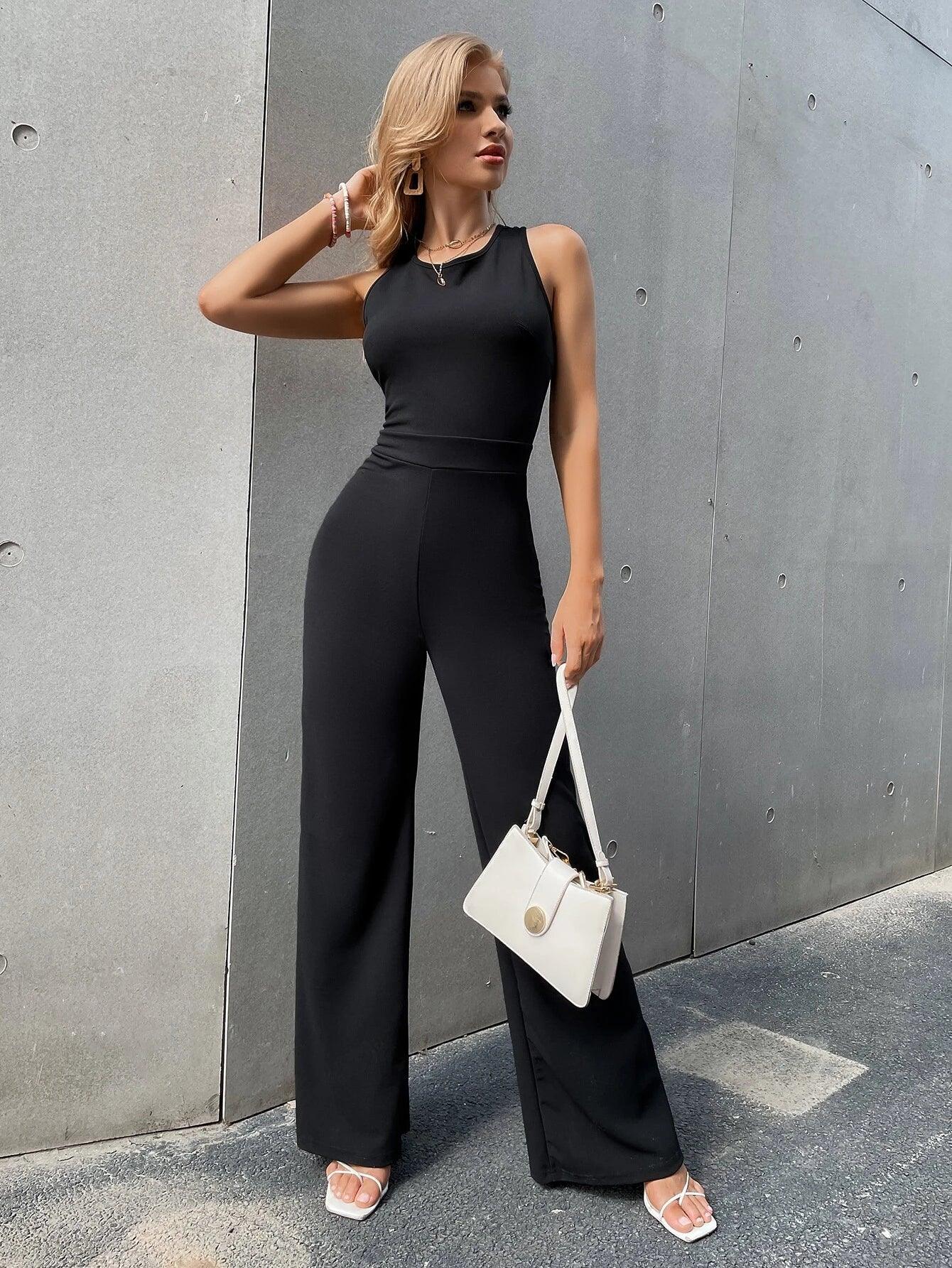 Crisscross Zip Back Jumpsuit-Comfy Jumpsuits