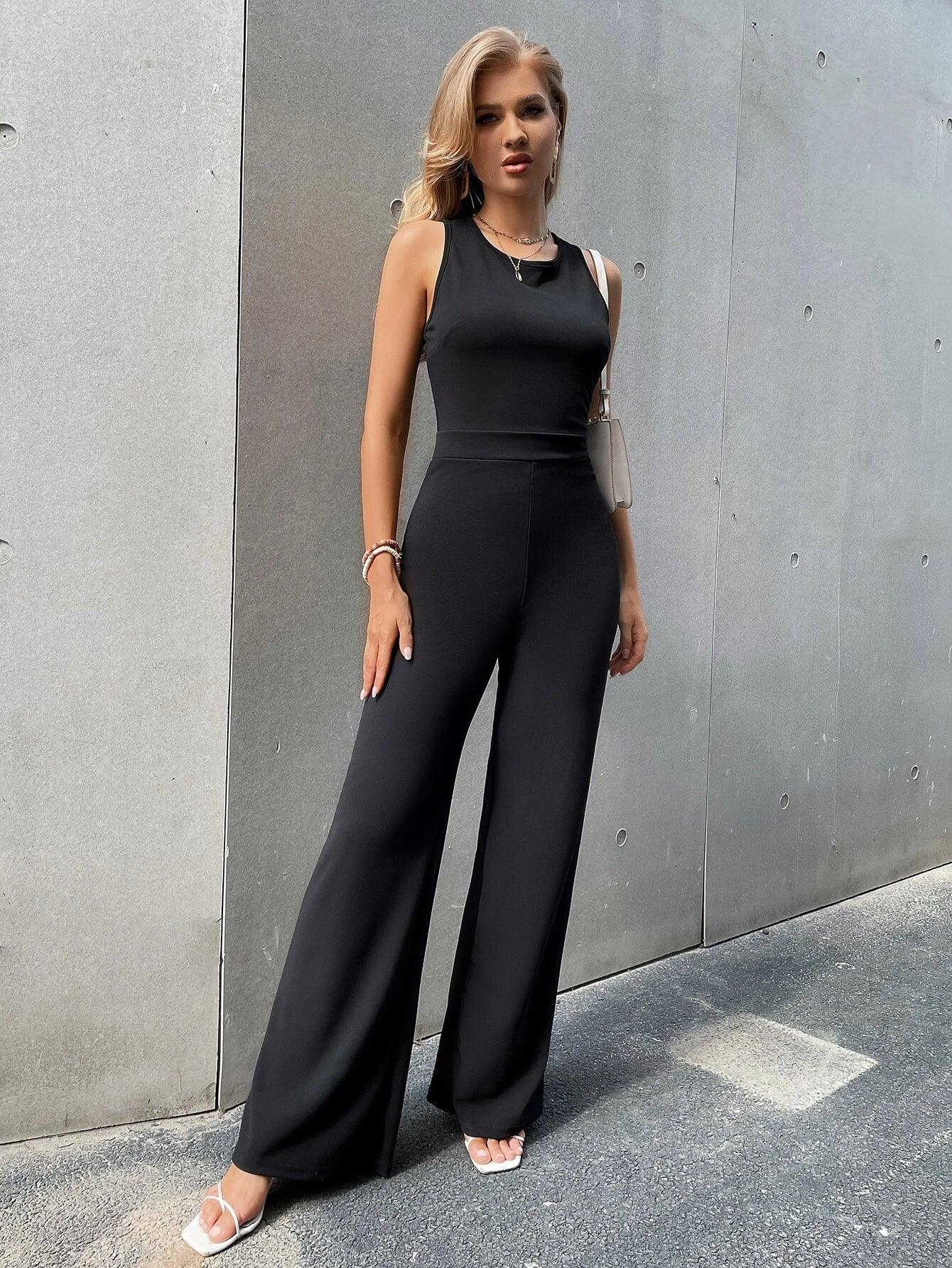 Crisscross Zip Back Jumpsuit-Comfy Jumpsuits