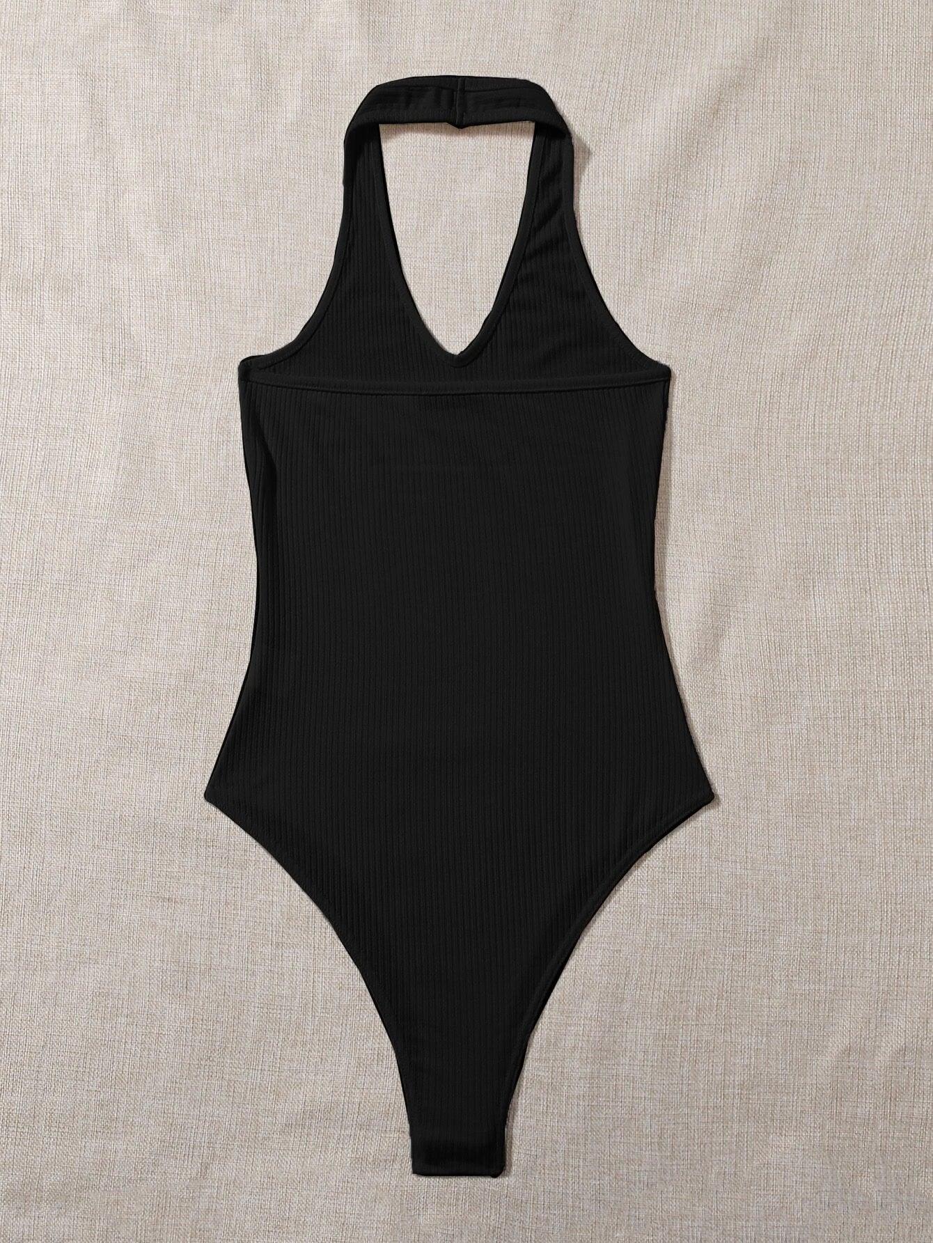 Ribbed Halter Bodysuit-Comfy Jumpsuits