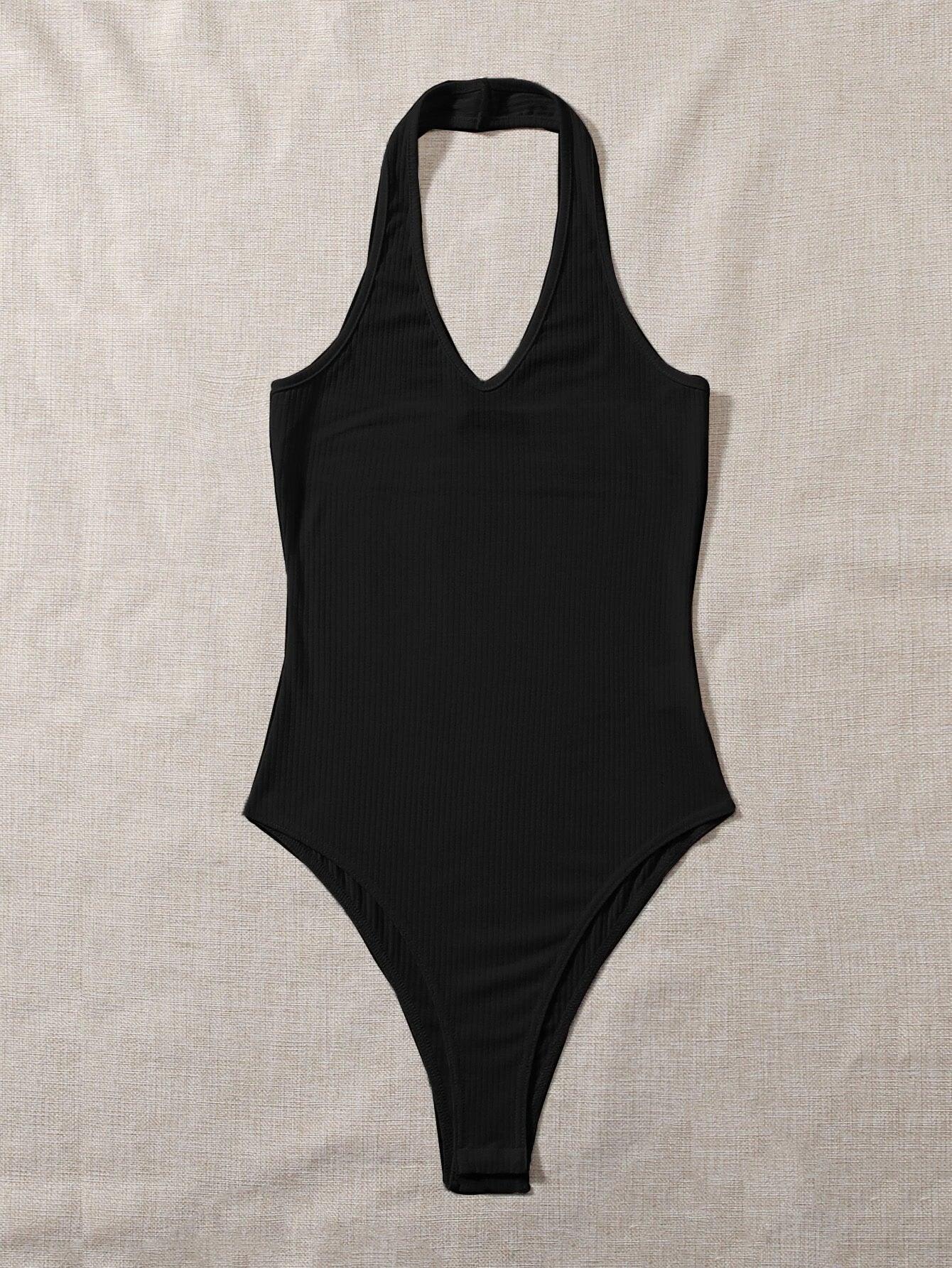 Ribbed Halter Bodysuit-Comfy Jumpsuits