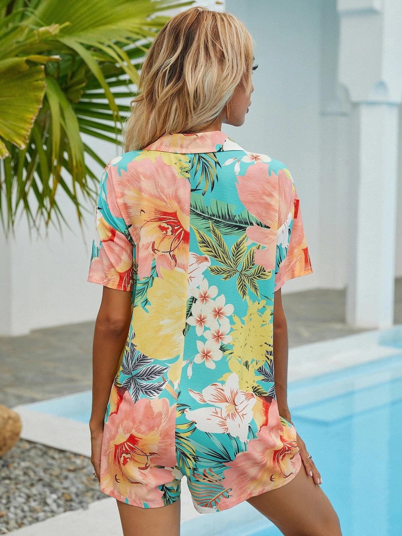 Floral Printed Button Front Romper-Comfy Jumpsuits