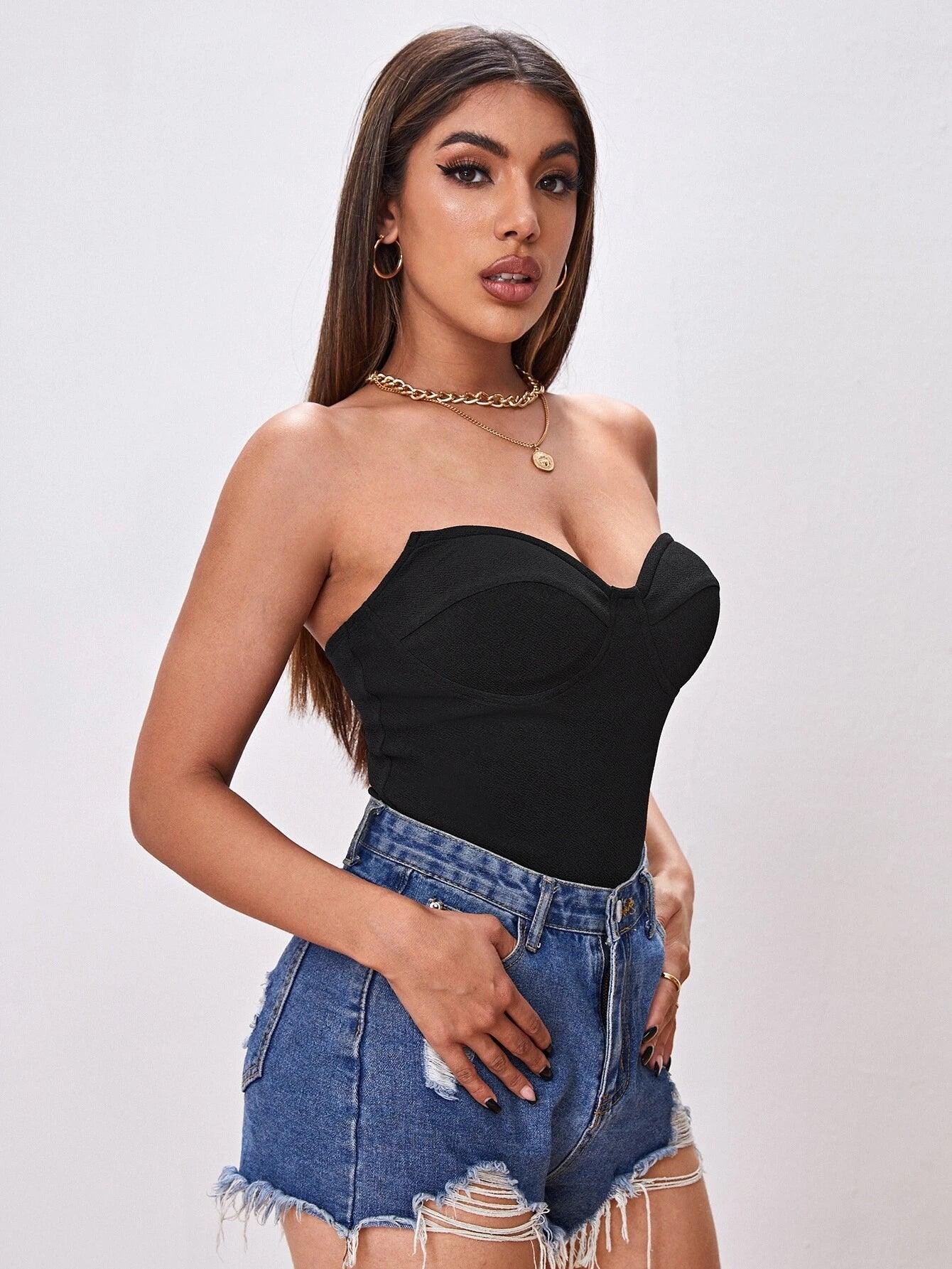 Solid Colored Tube Bodysuit-Comfy Jumpsuits