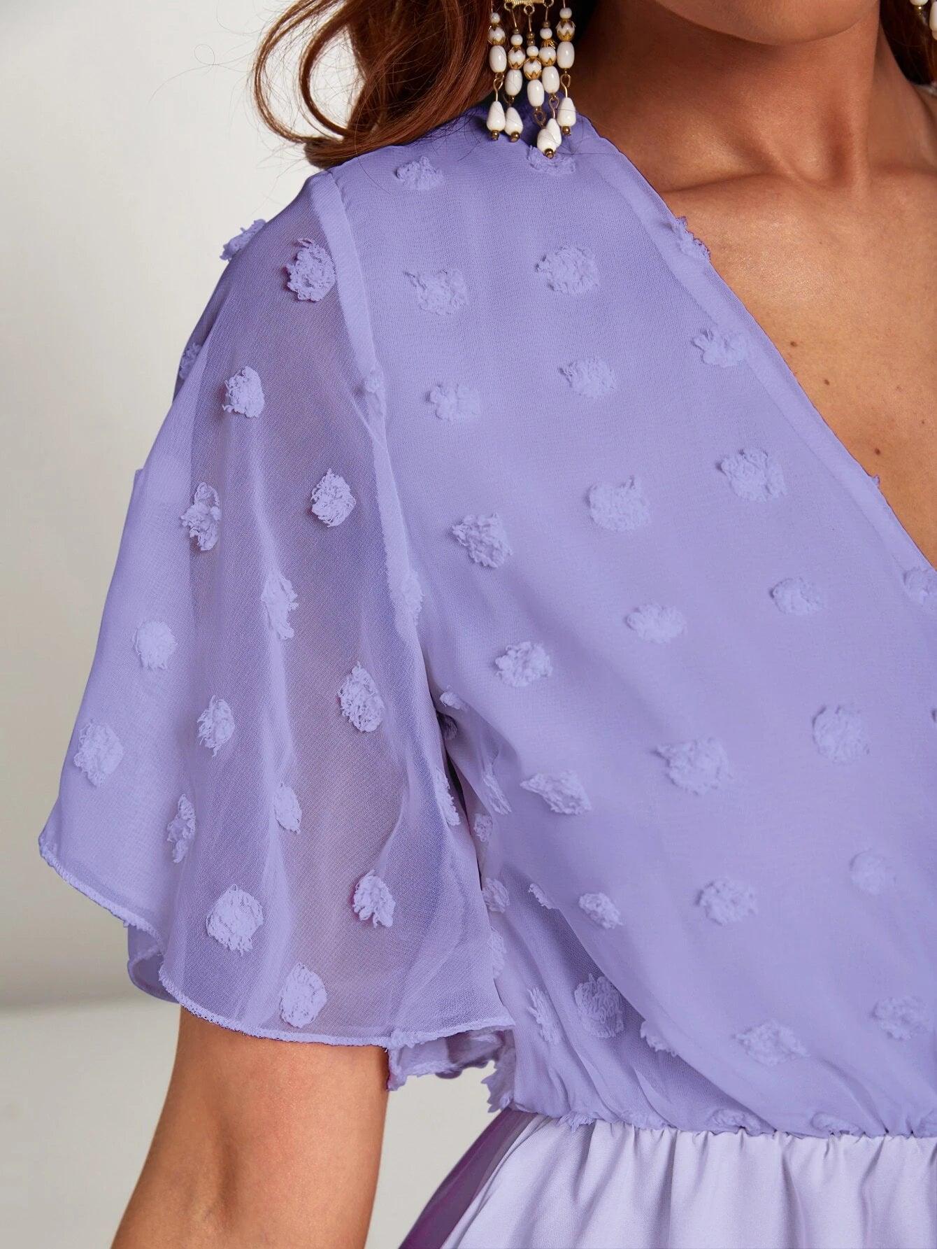 Surplice Neck Swiss Dot Romper-Comfy Jumpsuits
