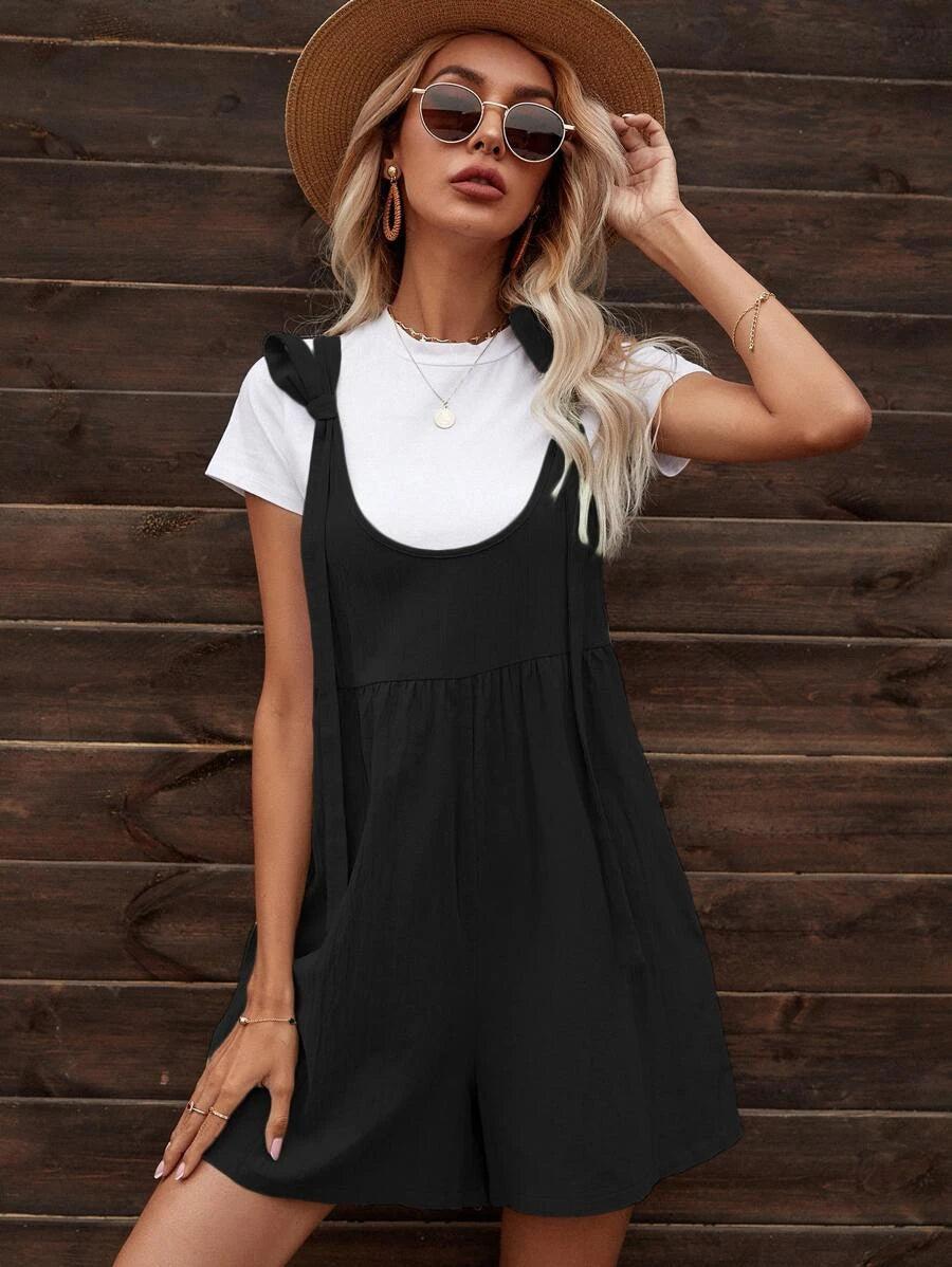 Solid Dual Pocket Romper-Comfy Jumpsuits