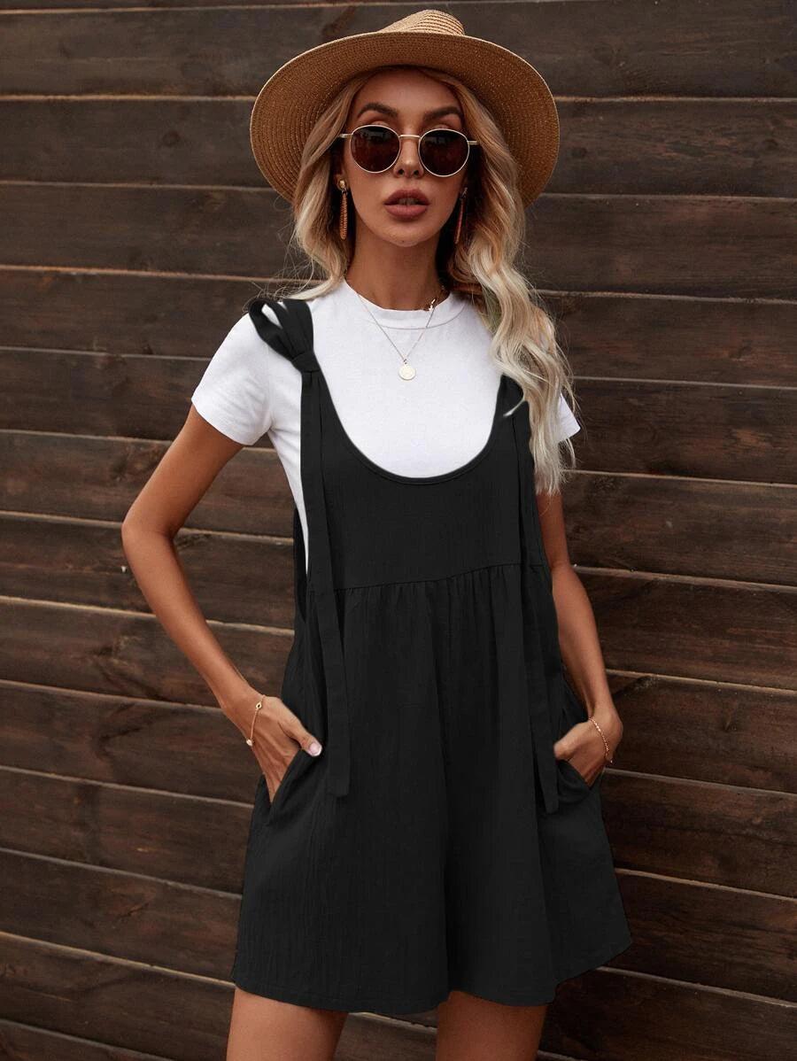 Solid Dual Pocket Romper-Comfy Jumpsuits