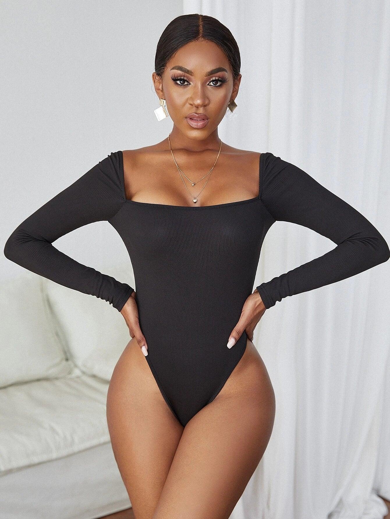 Rib Knit Bodysuit-Comfy Jumpsuits