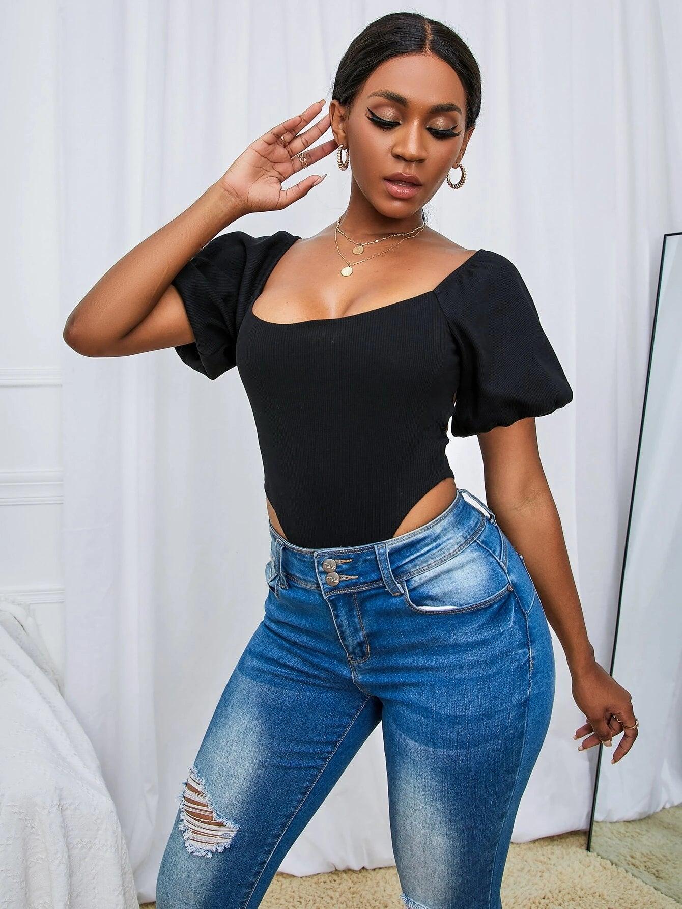 Scoop Neck Backless Bodysuit-Comfy Jumpsuits