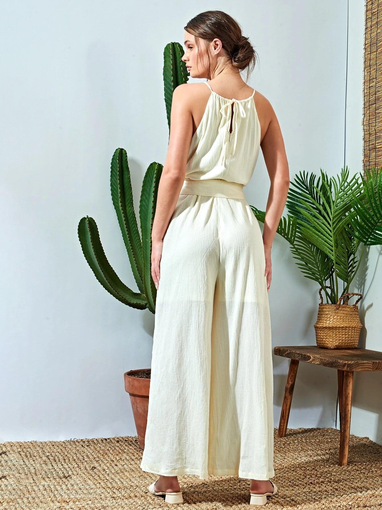 Cotton Spaghetti Strap Cami Jumpsuit-Comfy Jumpsuits
