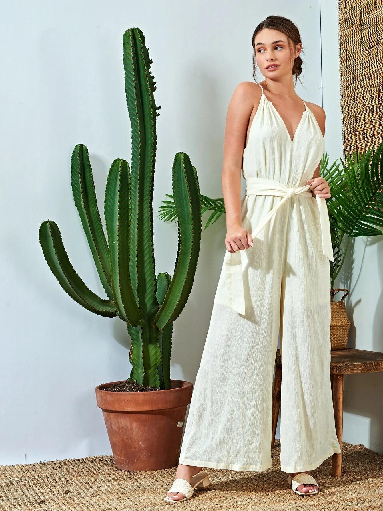 Cotton Spaghetti Strap Cami Jumpsuit-Comfy Jumpsuits