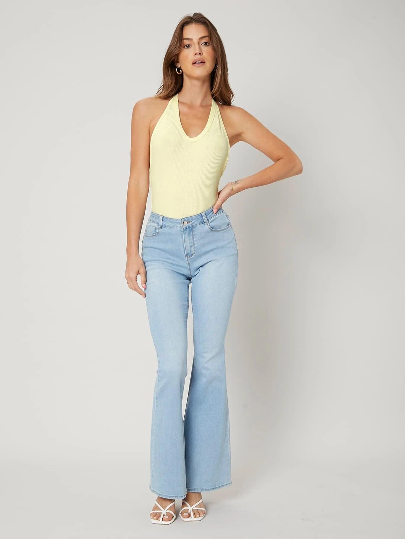 Recycled Polyester Blend Ribbed Bodysuit-Comfy Jumpsuits