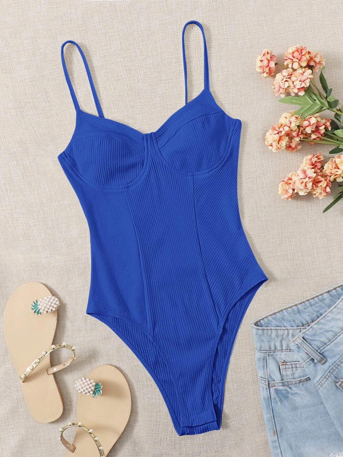 Colored Rib-Knit Bodysuit-Comfy Jumpsuits