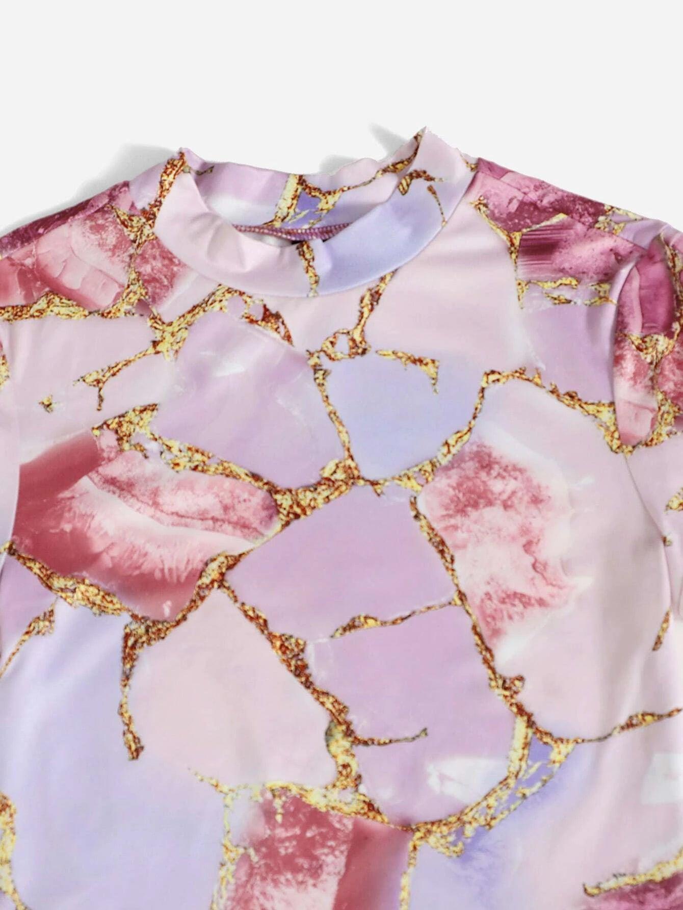 Marble Print Bodysuit-Comfy Jumpsuits