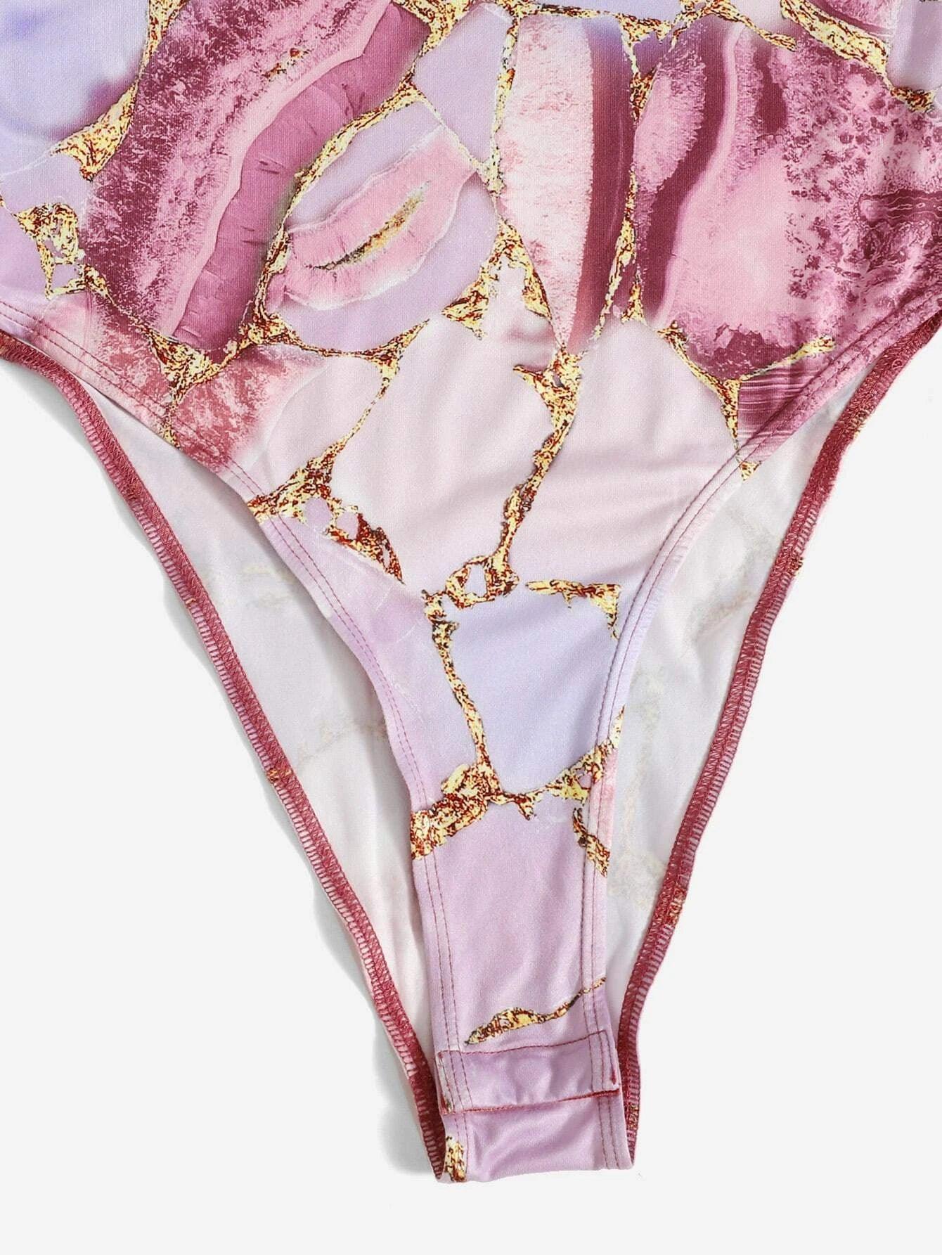 Marble Print Bodysuit-Comfy Jumpsuits