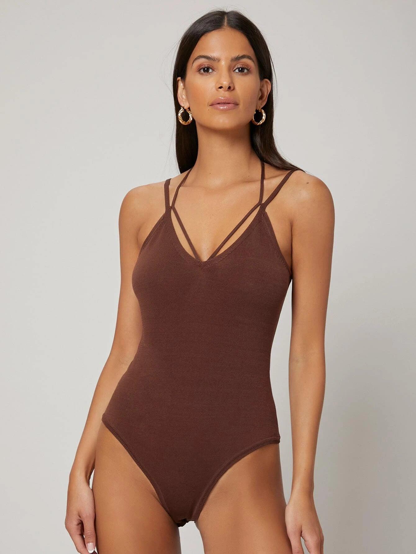Silk Cut Out Strappy Bodysuit-Comfy Jumpsuits